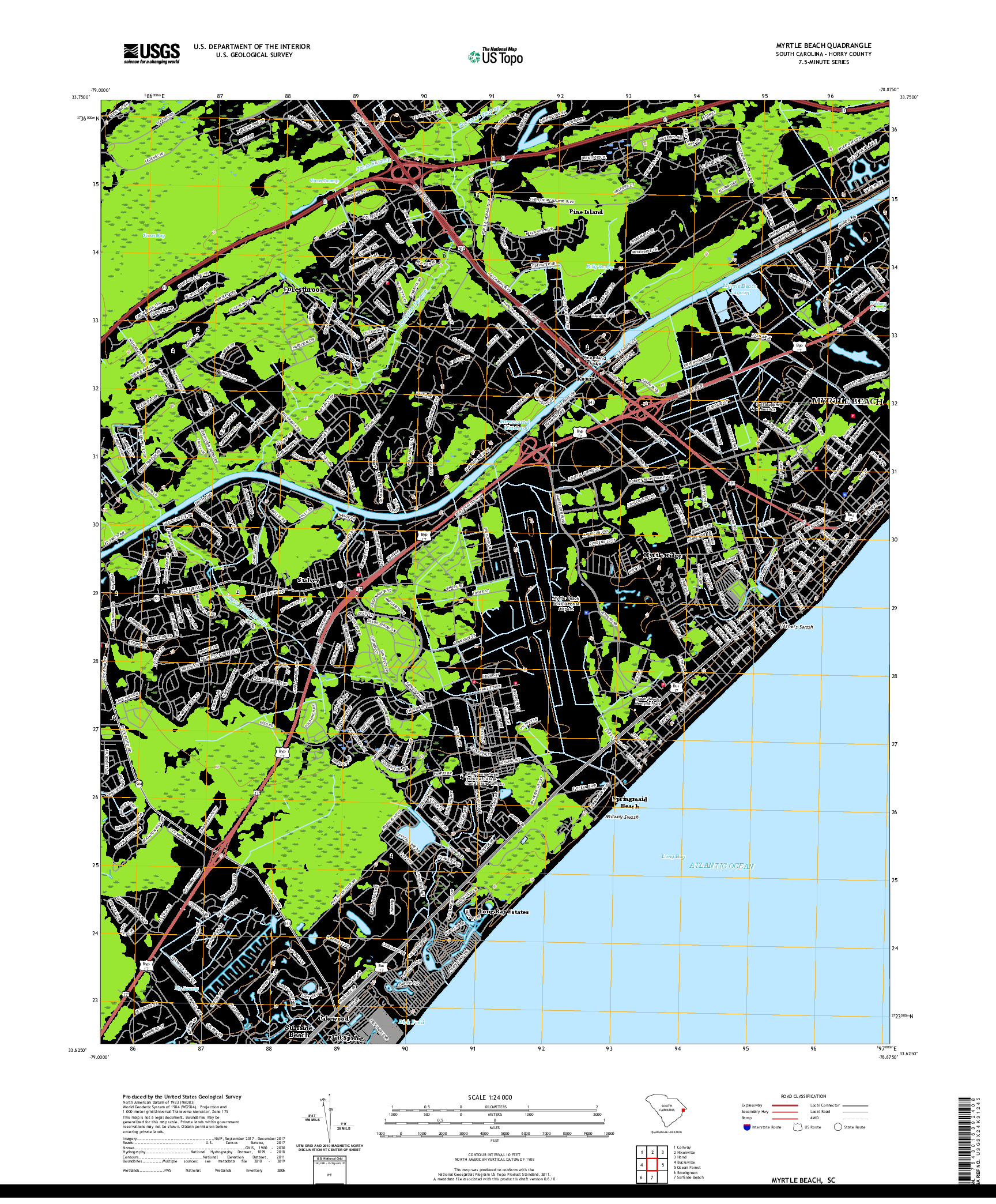 USGS US TOPO 7.5-MINUTE MAP FOR MYRTLE BEACH, SC 2020