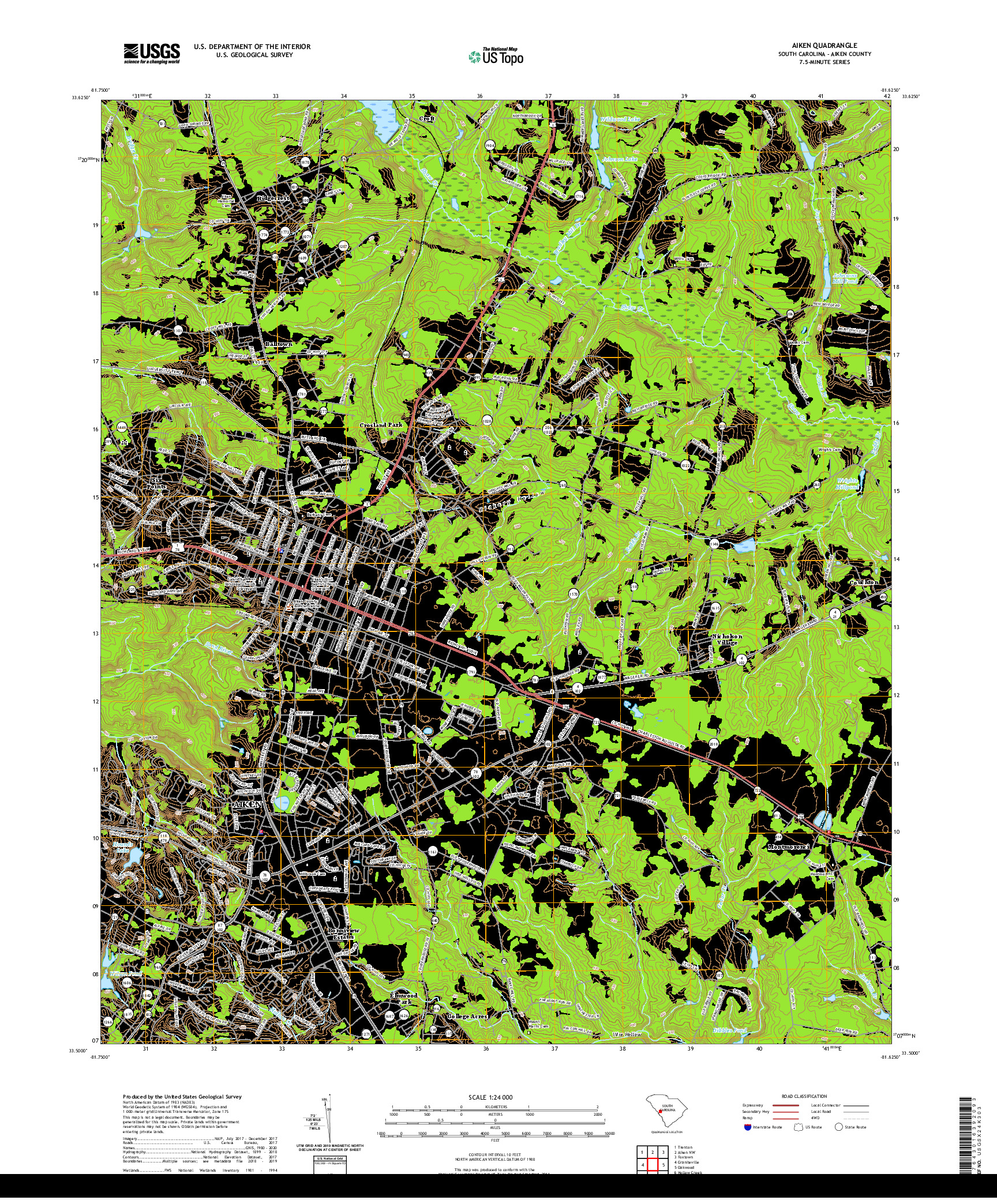 USGS US TOPO 7.5-MINUTE MAP FOR AIKEN, SC 2020