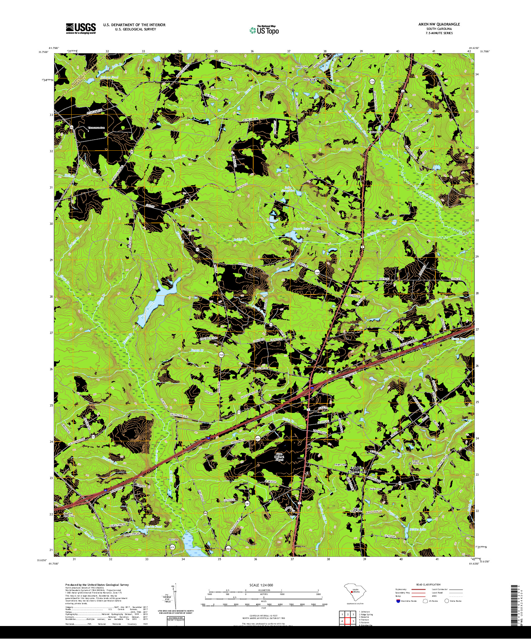 USGS US TOPO 7.5-MINUTE MAP FOR AIKEN NW, SC 2020