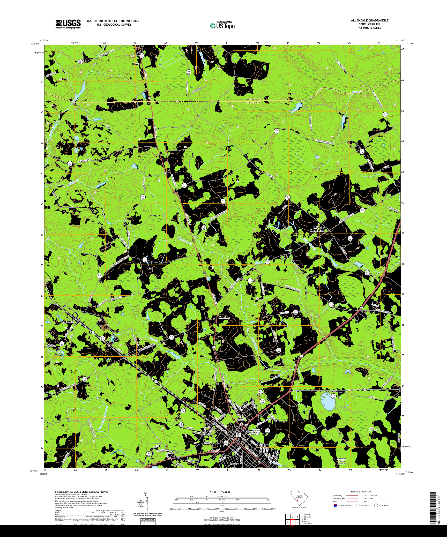 USGS US TOPO 7.5-MINUTE MAP FOR ALLENDALE, SC 2020