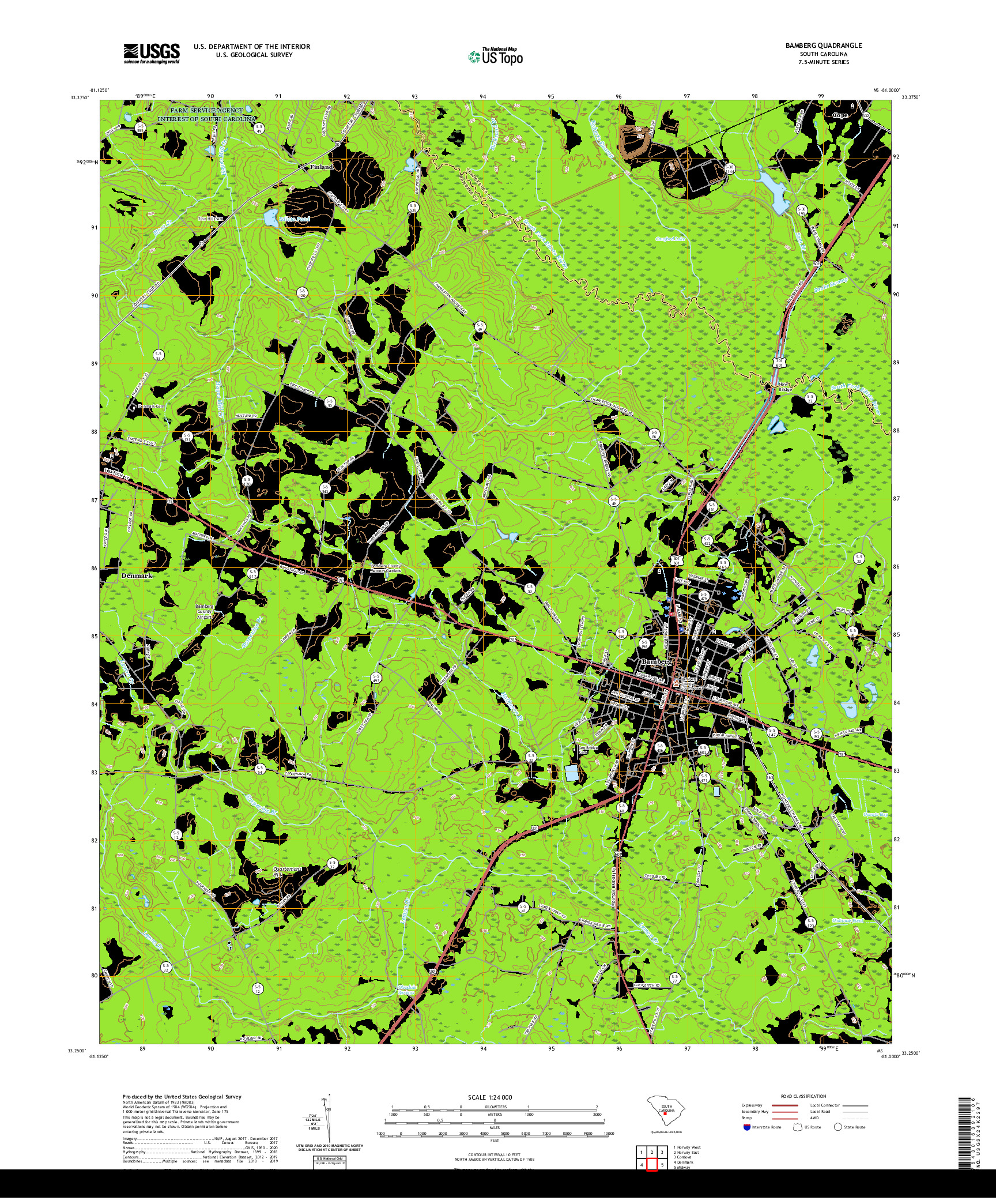 USGS US TOPO 7.5-MINUTE MAP FOR BAMBERG, SC 2020