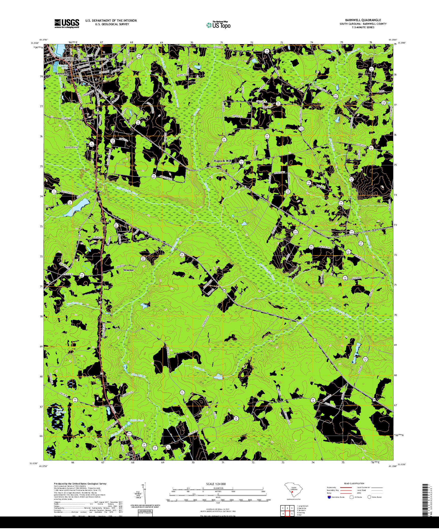 USGS US TOPO 7.5-MINUTE MAP FOR BARNWELL, SC 2020