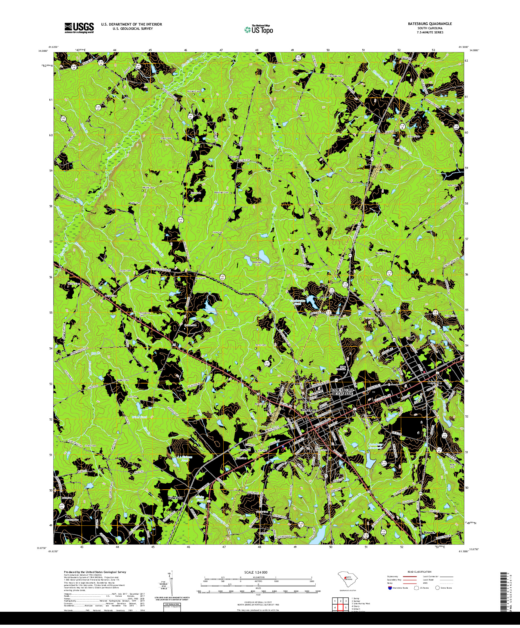 USGS US TOPO 7.5-MINUTE MAP FOR BATESBURG, SC 2020