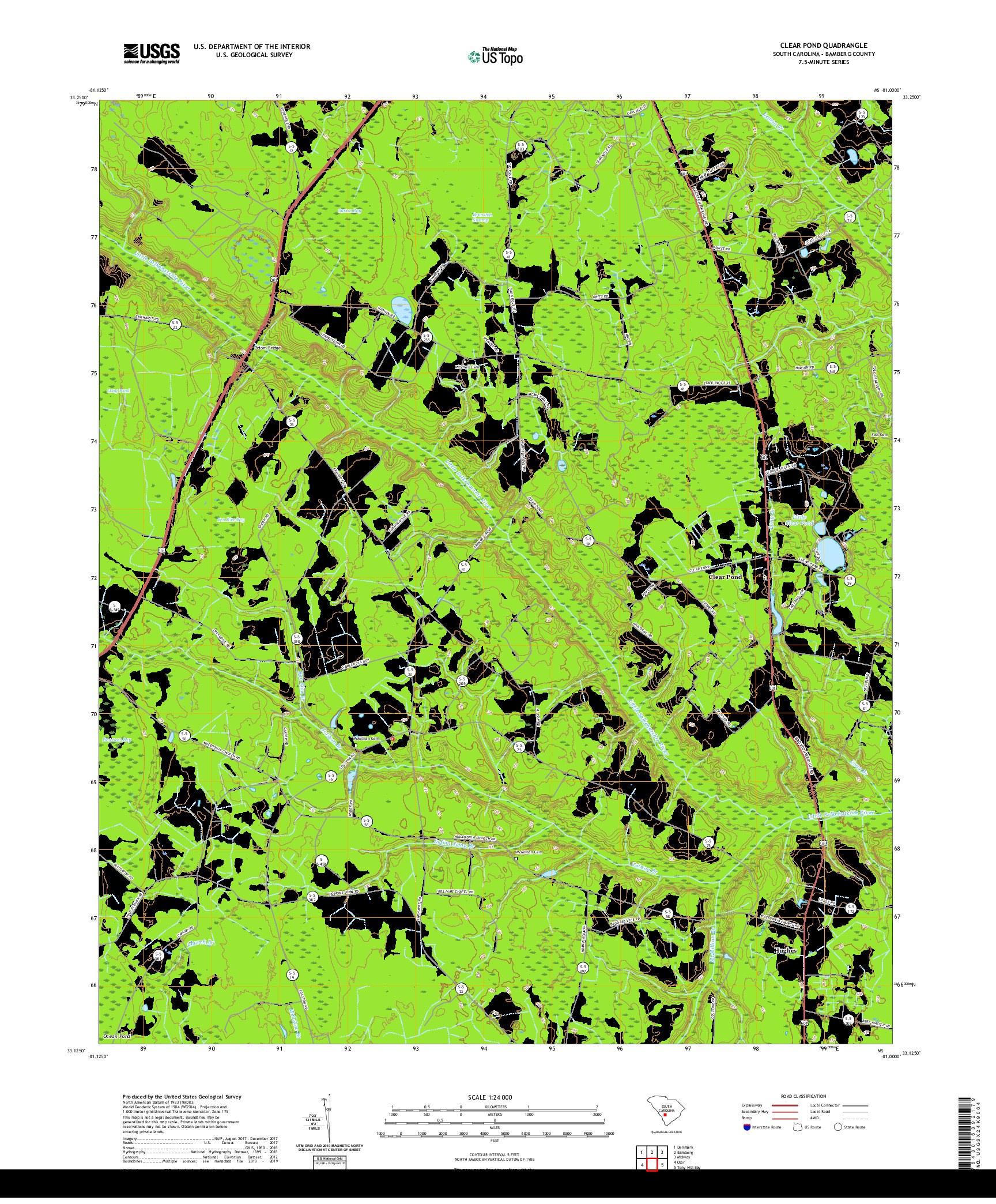 USGS US TOPO 7.5-MINUTE MAP FOR CLEAR POND, SC 2020