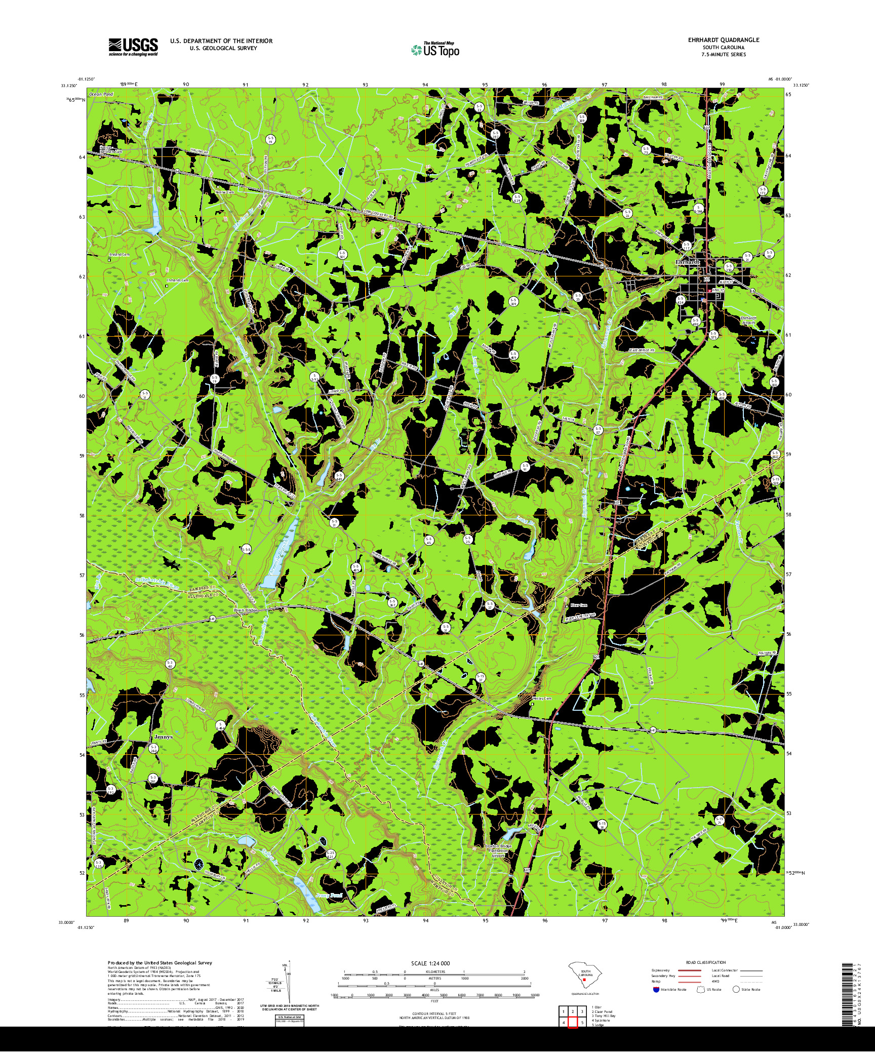 USGS US TOPO 7.5-MINUTE MAP FOR EHRHARDT, SC 2020