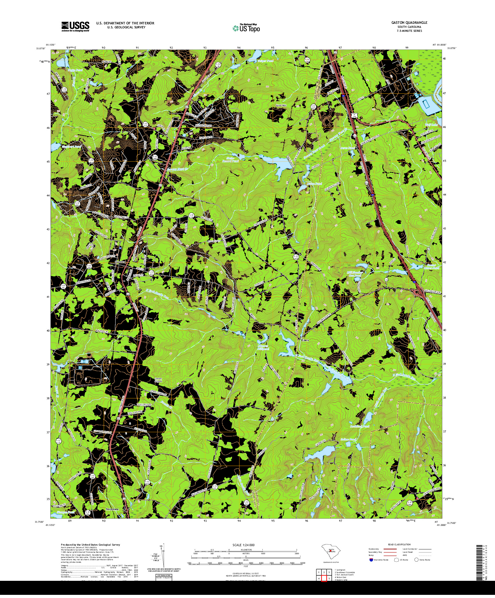 USGS US TOPO 7.5-MINUTE MAP FOR GASTON, SC 2020