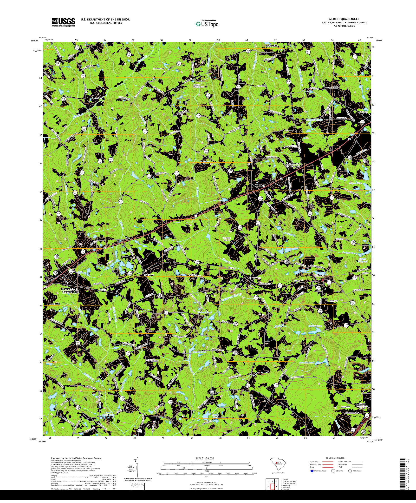 USGS US TOPO 7.5-MINUTE MAP FOR GILBERT, SC 2020