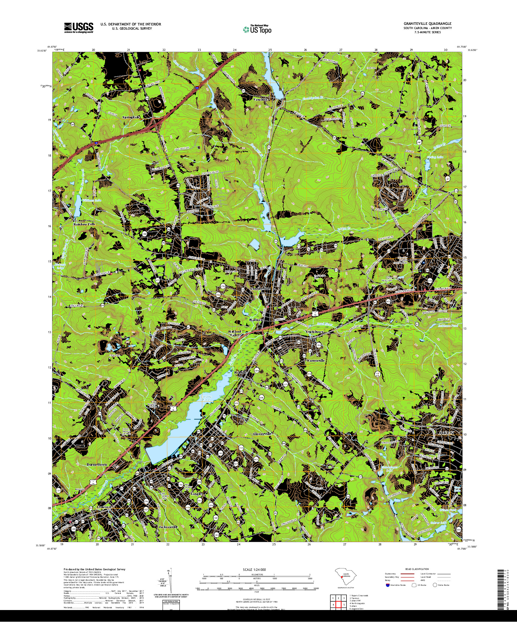 USGS US TOPO 7.5-MINUTE MAP FOR GRANITEVILLE, SC 2020