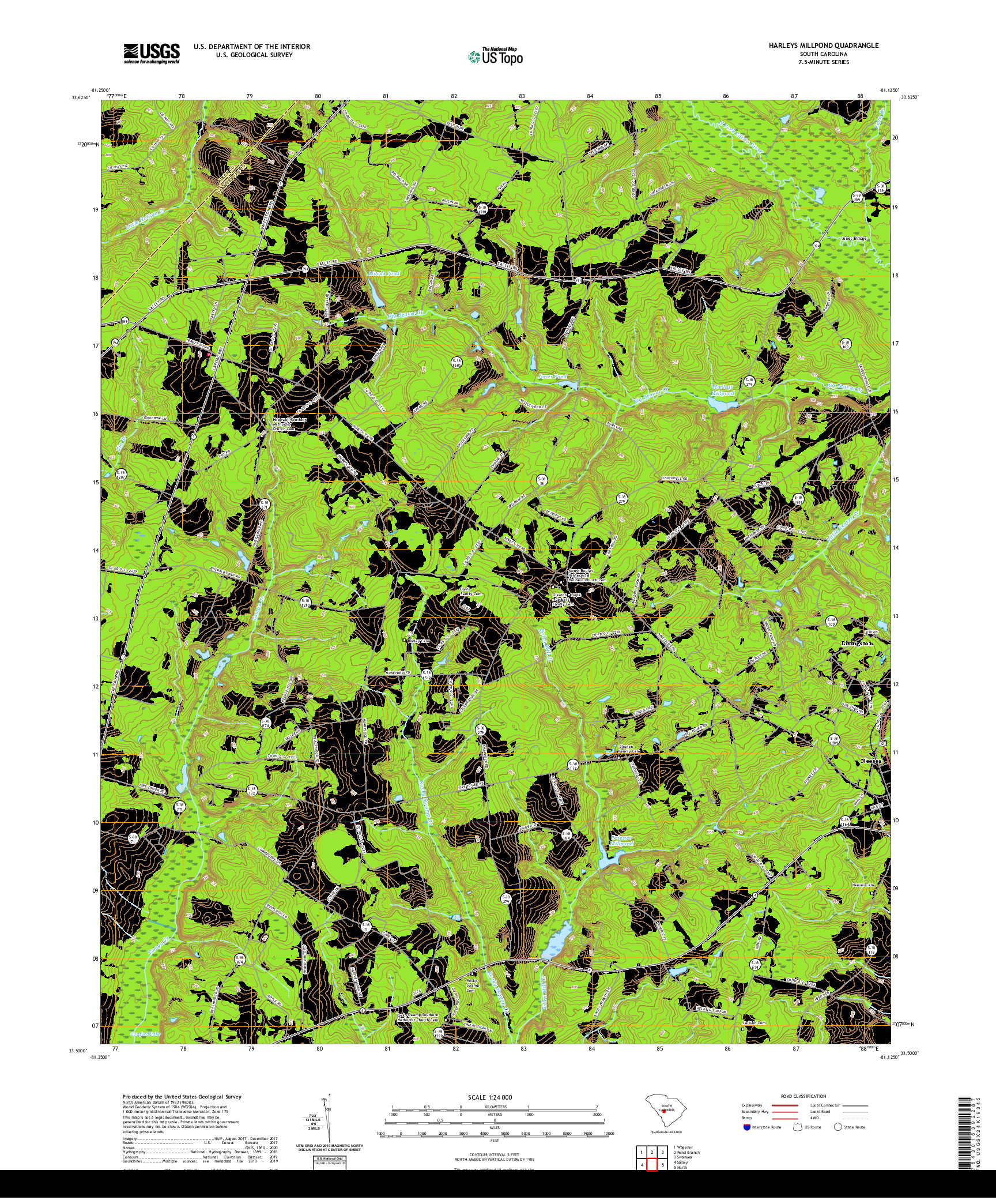 USGS US TOPO 7.5-MINUTE MAP FOR HARLEYS MILLPOND, SC 2020