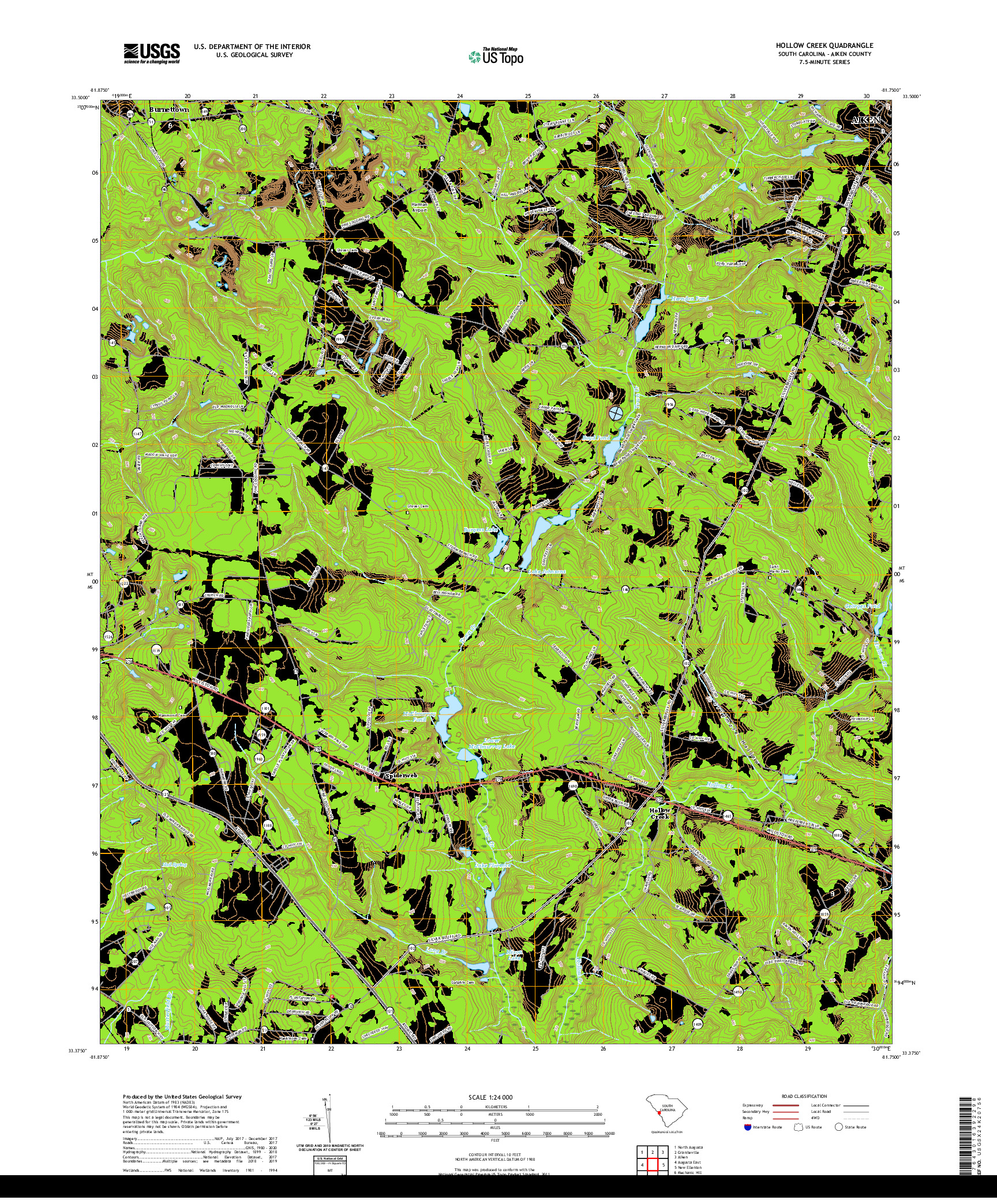 USGS US TOPO 7.5-MINUTE MAP FOR HOLLOW CREEK, SC 2020