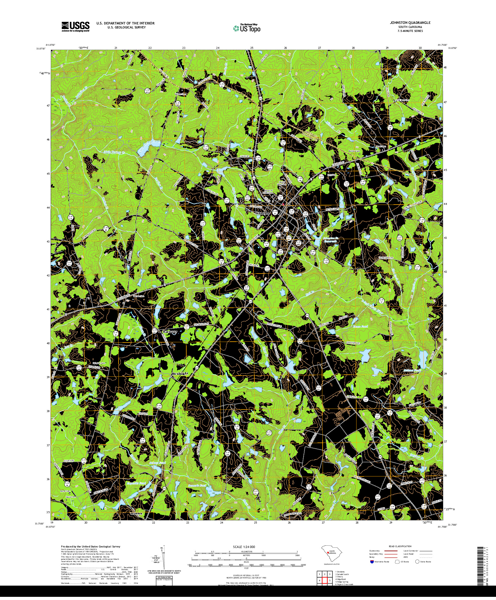 USGS US TOPO 7.5-MINUTE MAP FOR JOHNSTON, SC 2020