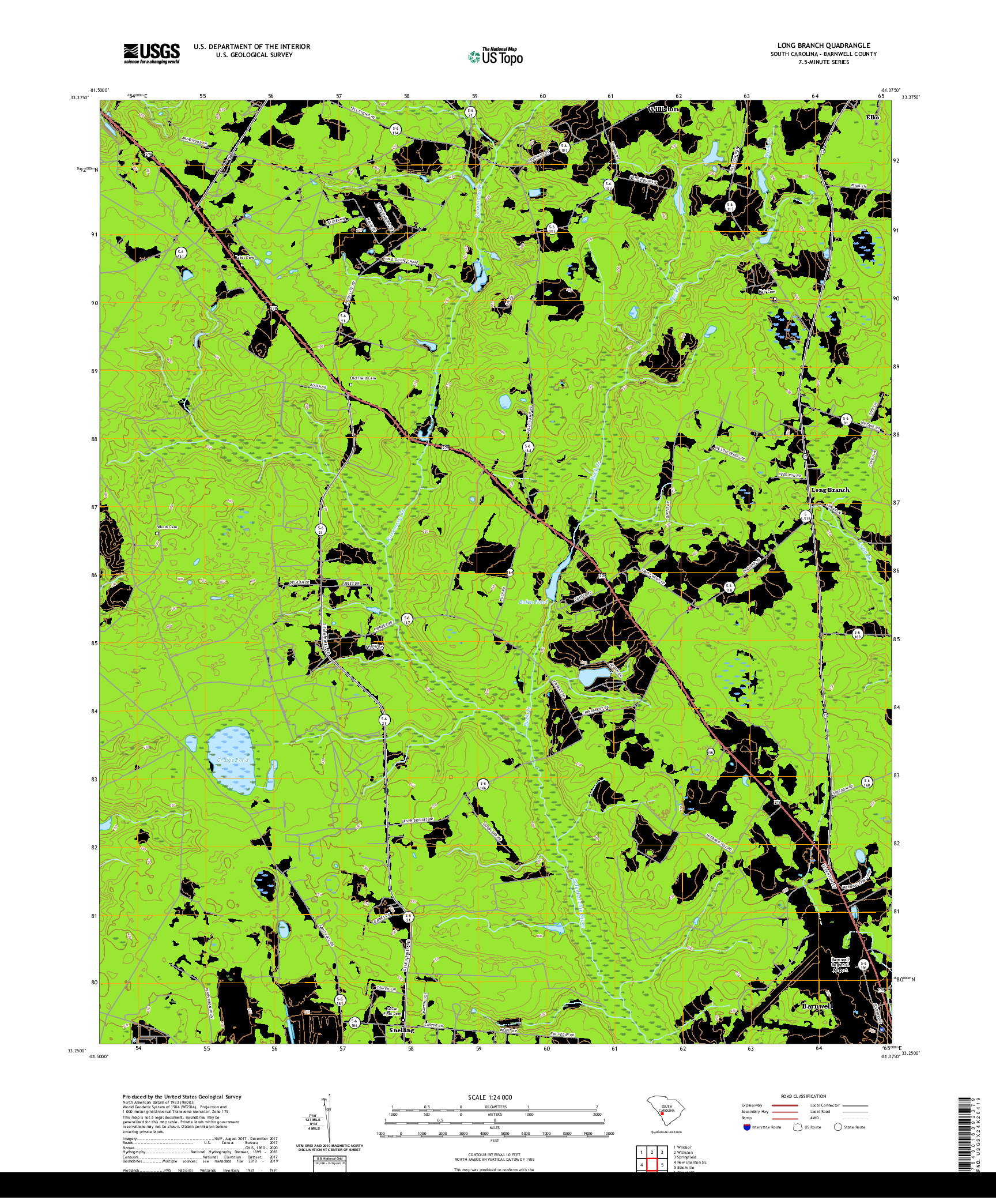 USGS US TOPO 7.5-MINUTE MAP FOR LONG BRANCH, SC 2020