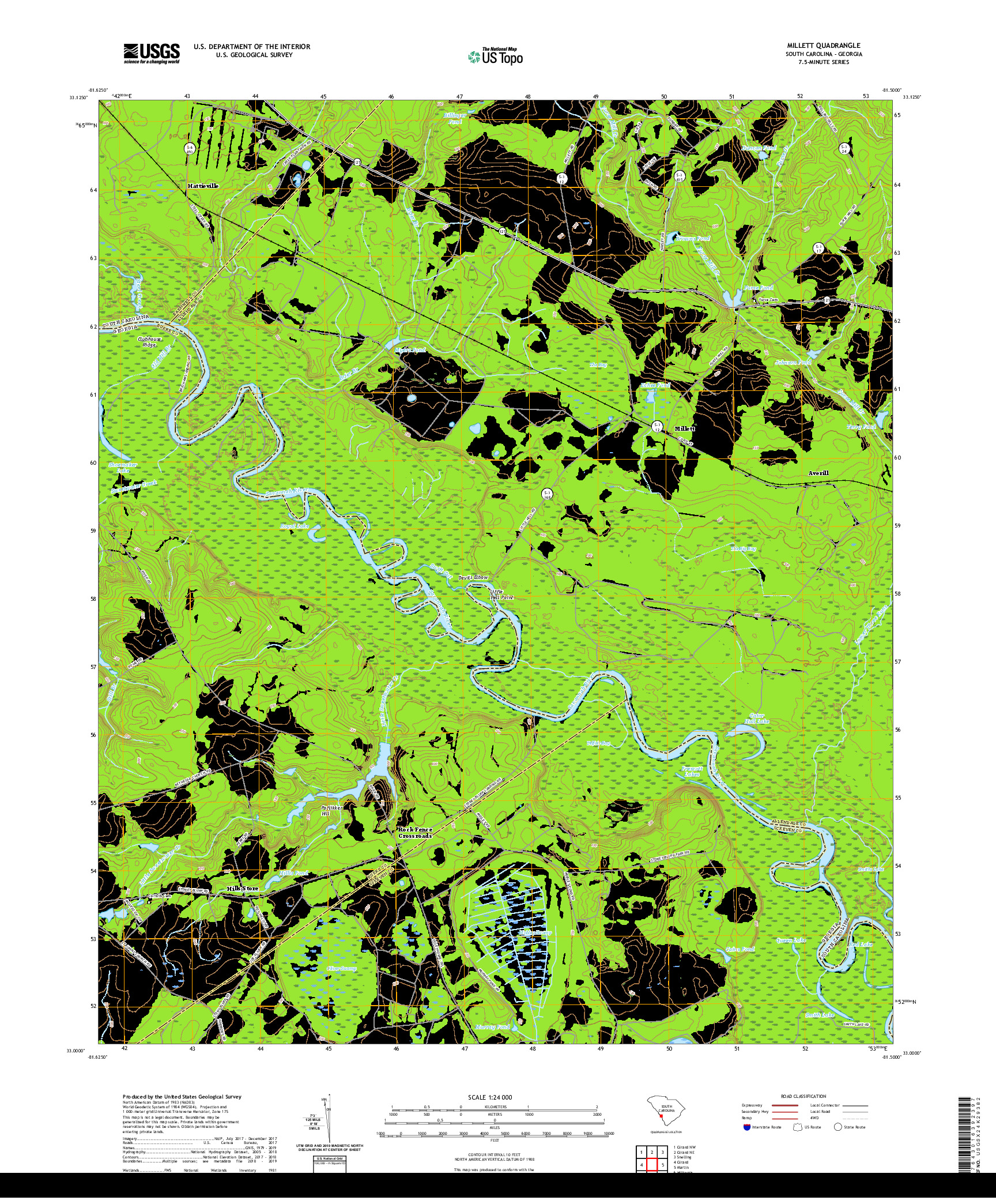 USGS US TOPO 7.5-MINUTE MAP FOR MILLETT, SC,GA 2020