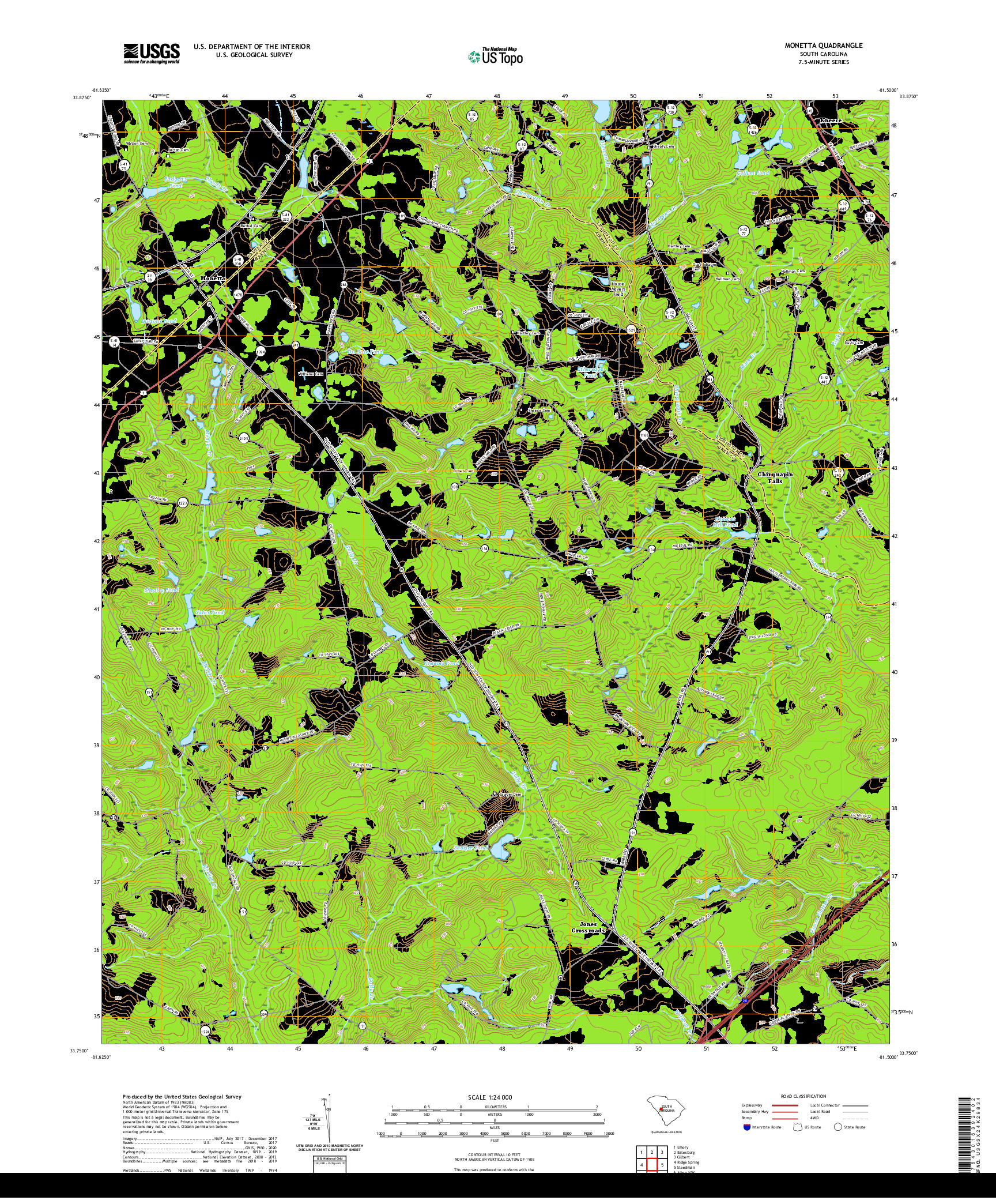 USGS US TOPO 7.5-MINUTE MAP FOR MONETTA, SC 2020