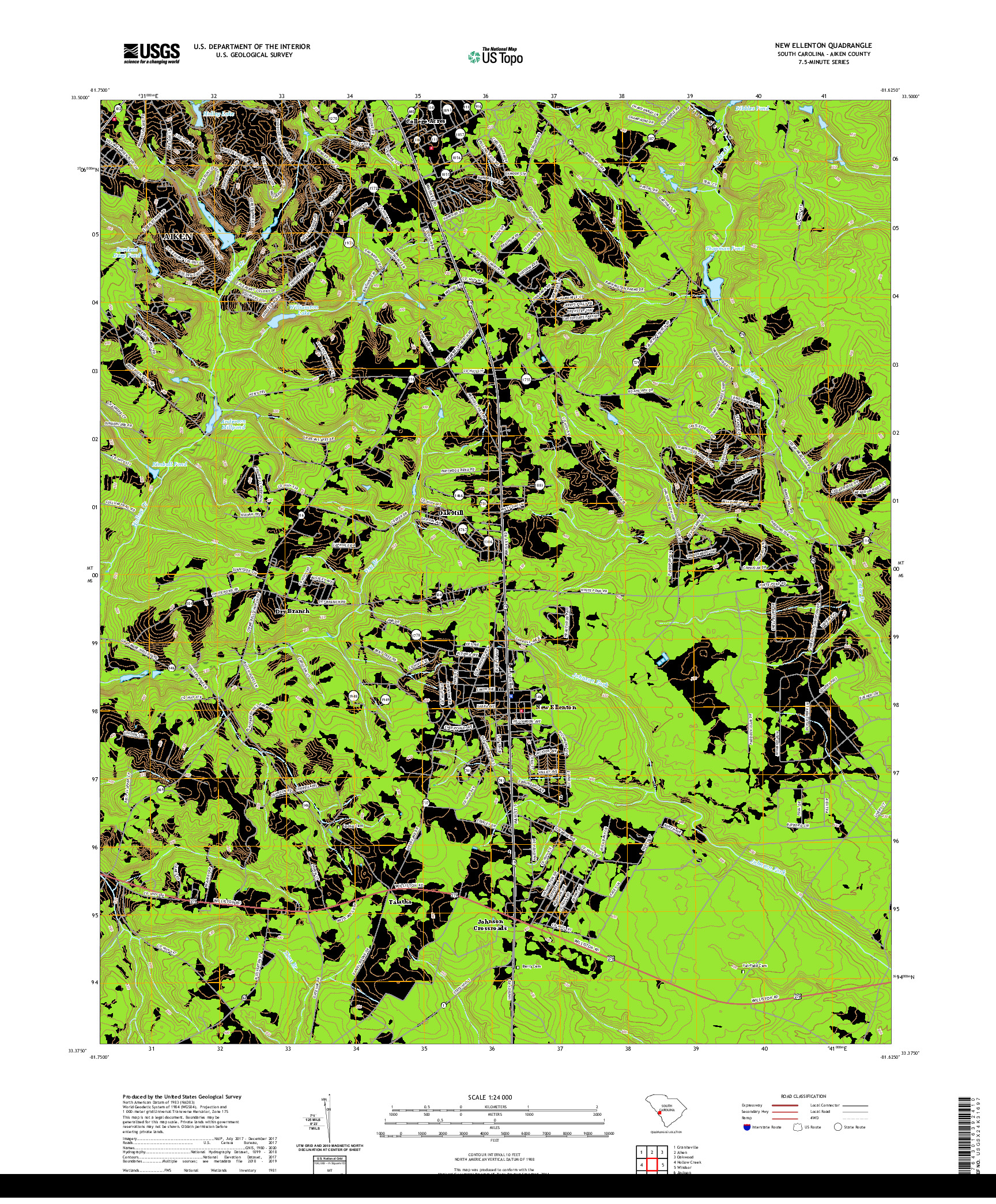 USGS US TOPO 7.5-MINUTE MAP FOR NEW ELLENTON, SC 2020