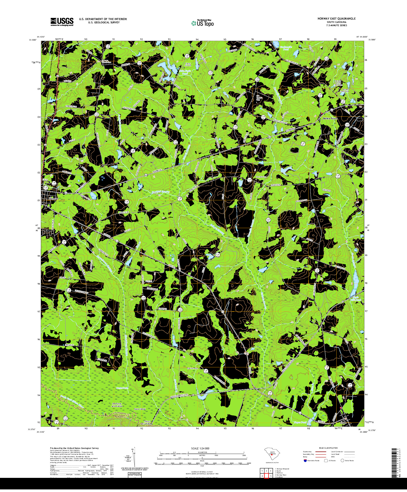 USGS US TOPO 7.5-MINUTE MAP FOR NORWAY EAST, SC 2020