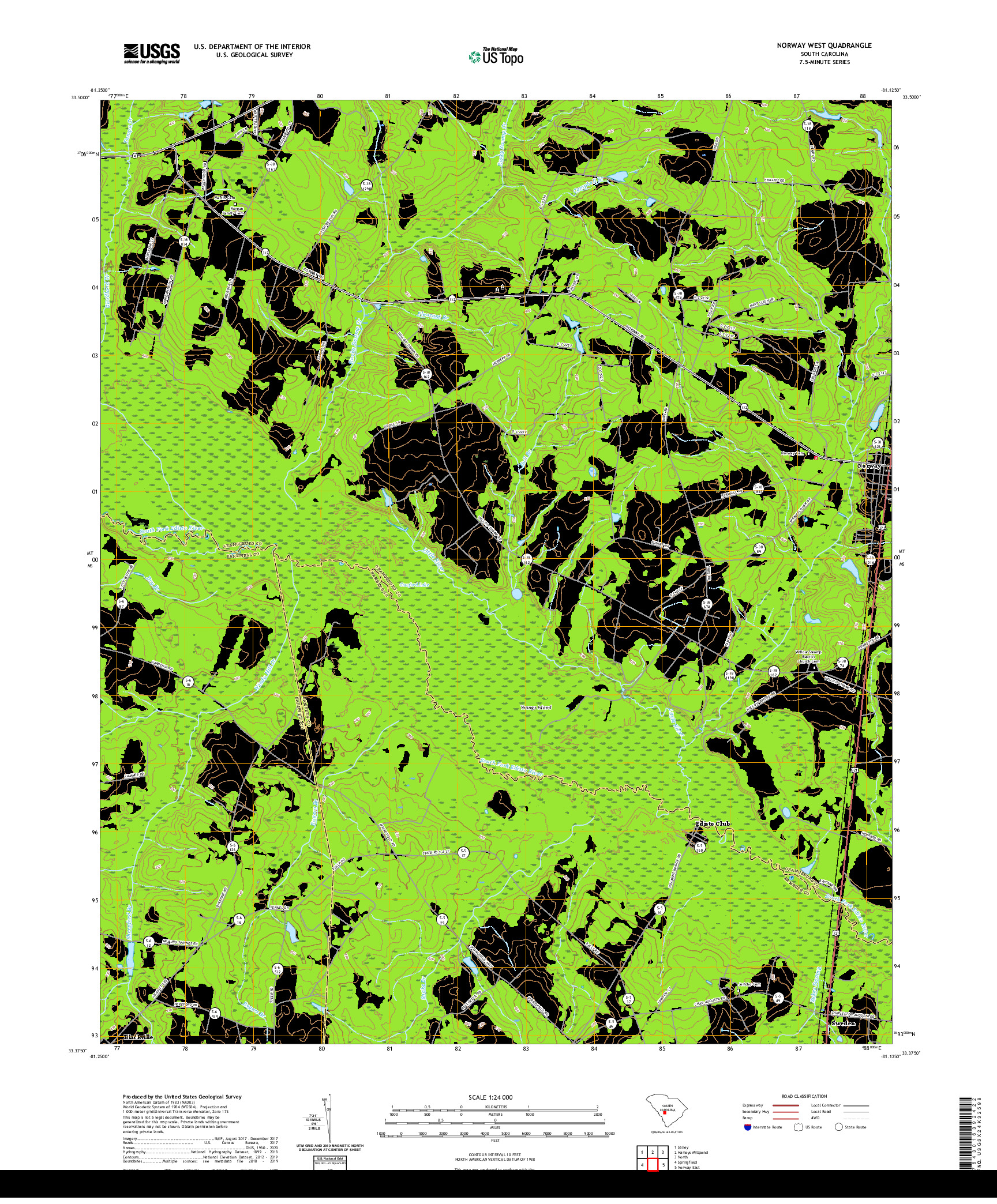 USGS US TOPO 7.5-MINUTE MAP FOR NORWAY WEST, SC 2020