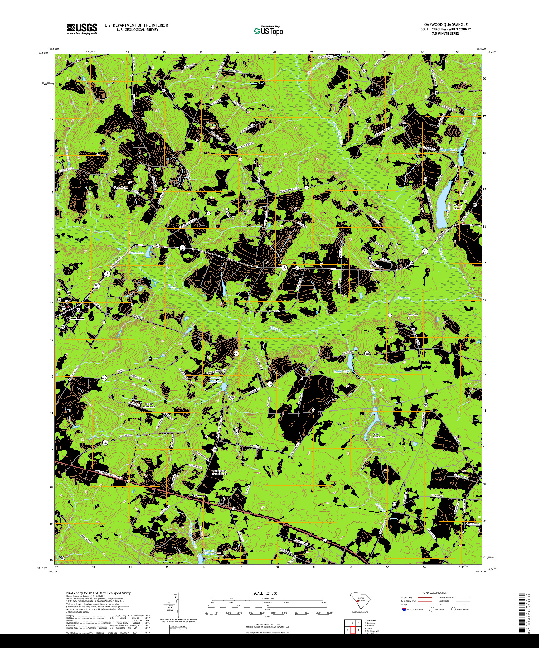 USGS US TOPO 7.5-MINUTE MAP FOR OAKWOOD, SC 2020