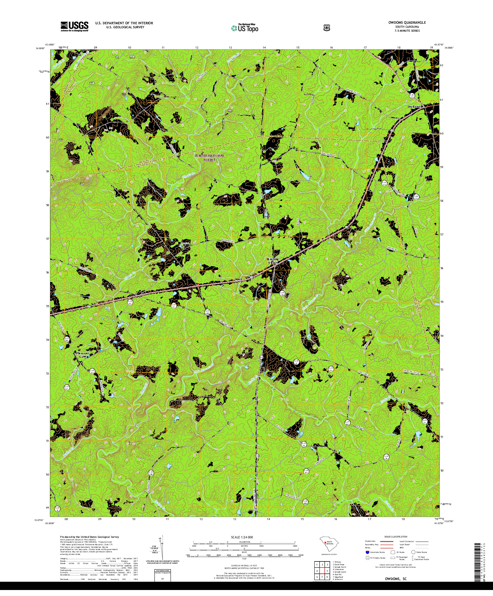 USGS US TOPO 7.5-MINUTE MAP FOR OWDOMS, SC 2020