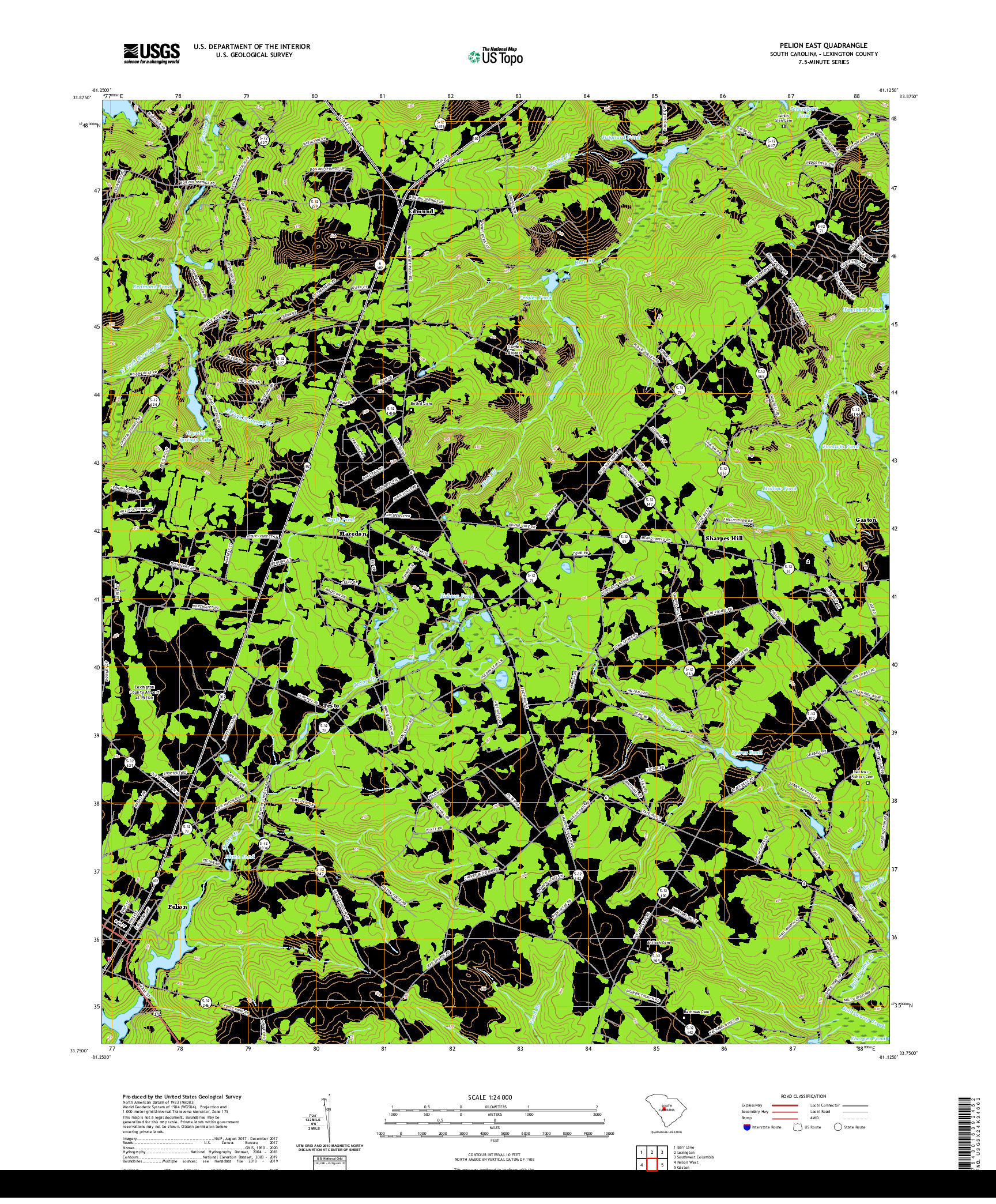 USGS US TOPO 7.5-MINUTE MAP FOR PELION EAST, SC 2020