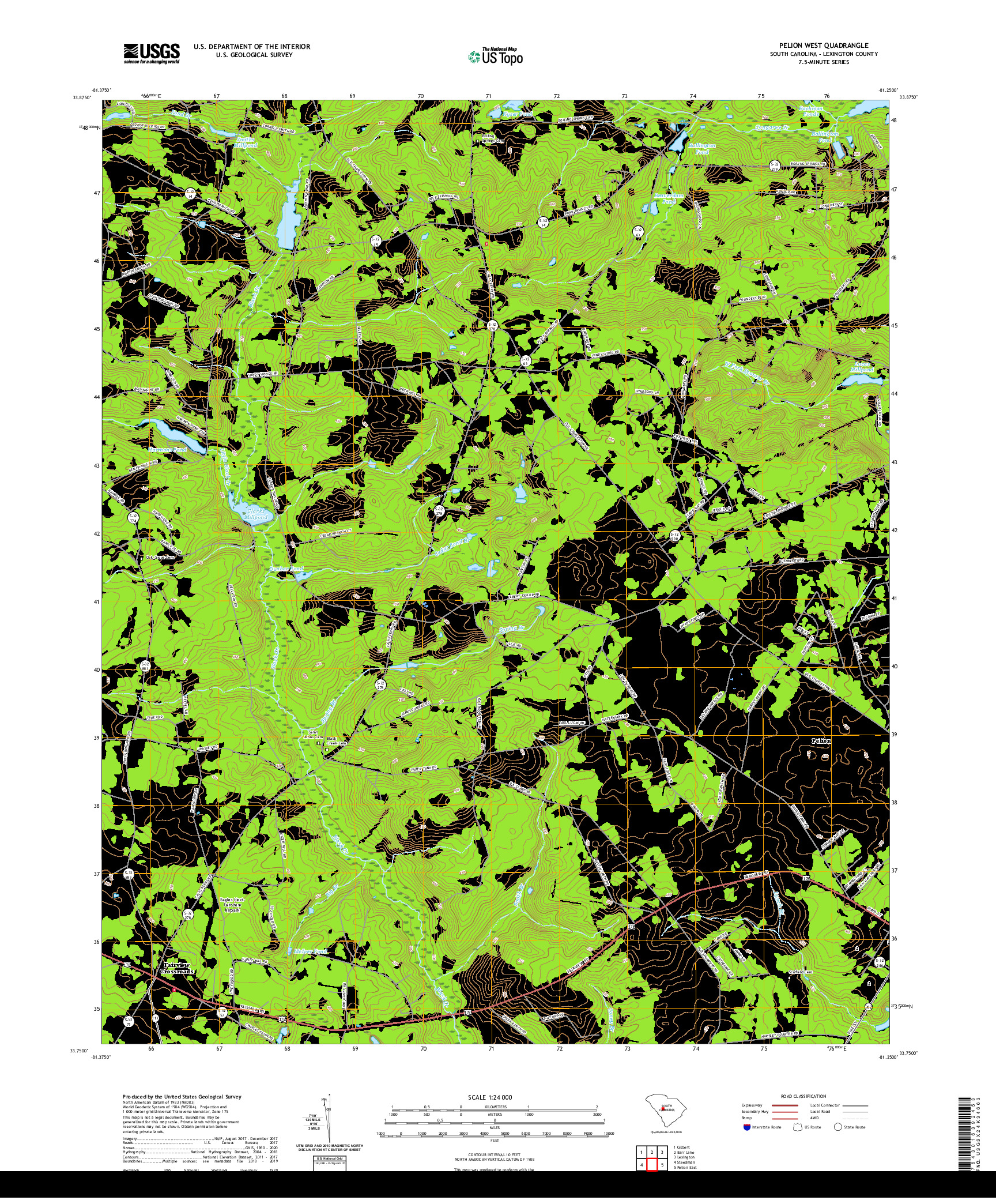 USGS US TOPO 7.5-MINUTE MAP FOR PELION WEST, SC 2020