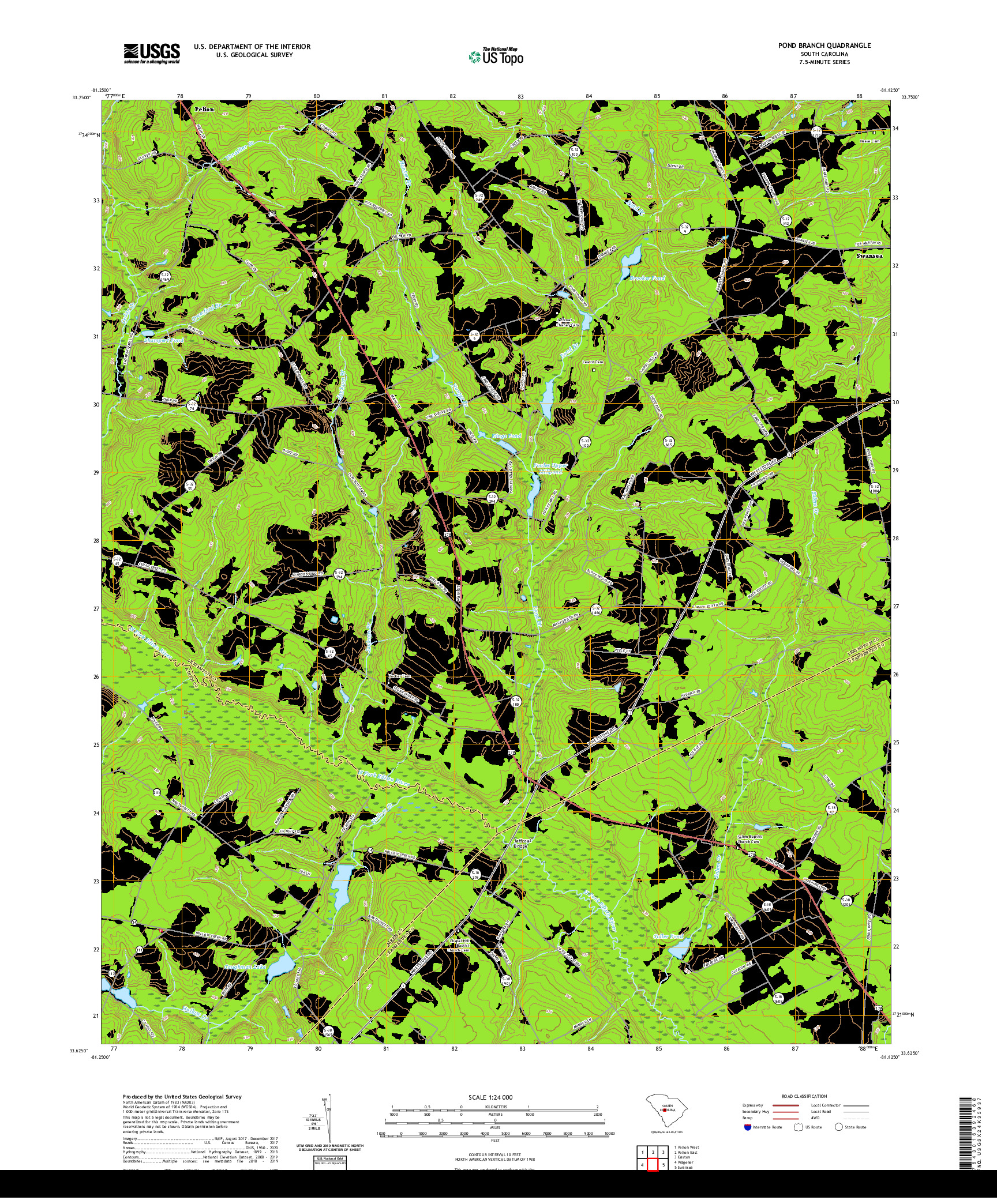 USGS US TOPO 7.5-MINUTE MAP FOR POND BRANCH, SC 2020