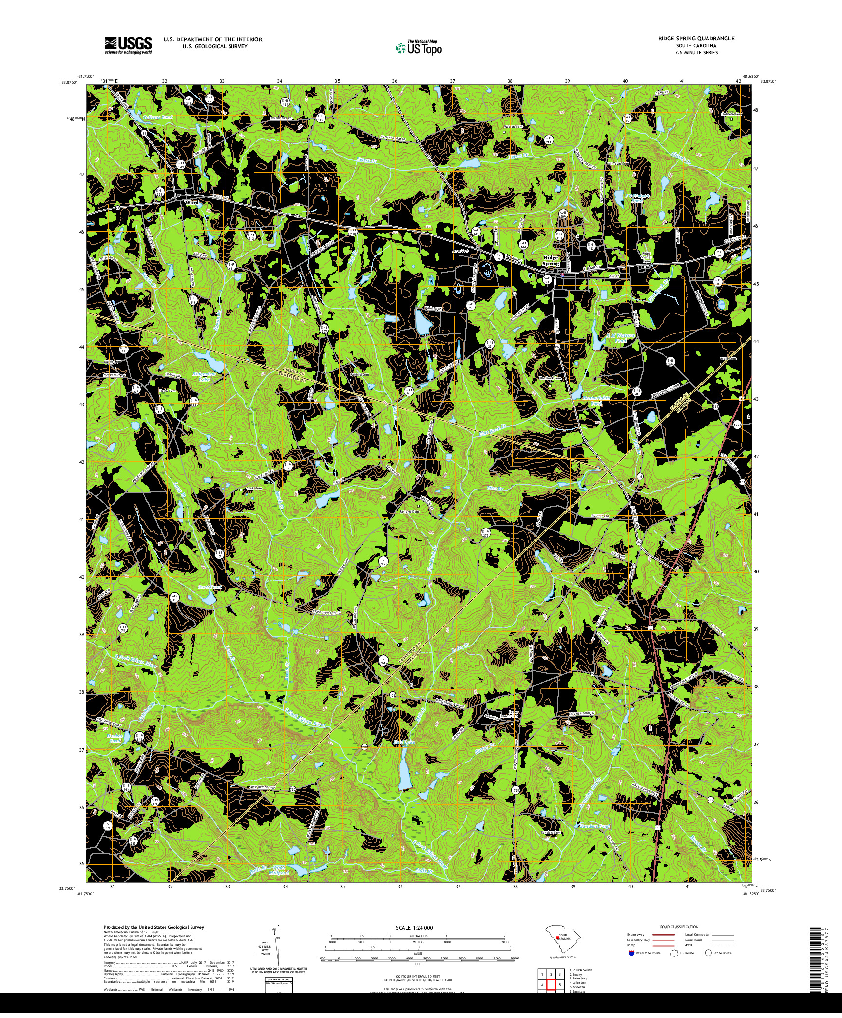 USGS US TOPO 7.5-MINUTE MAP FOR RIDGE SPRING, SC 2020