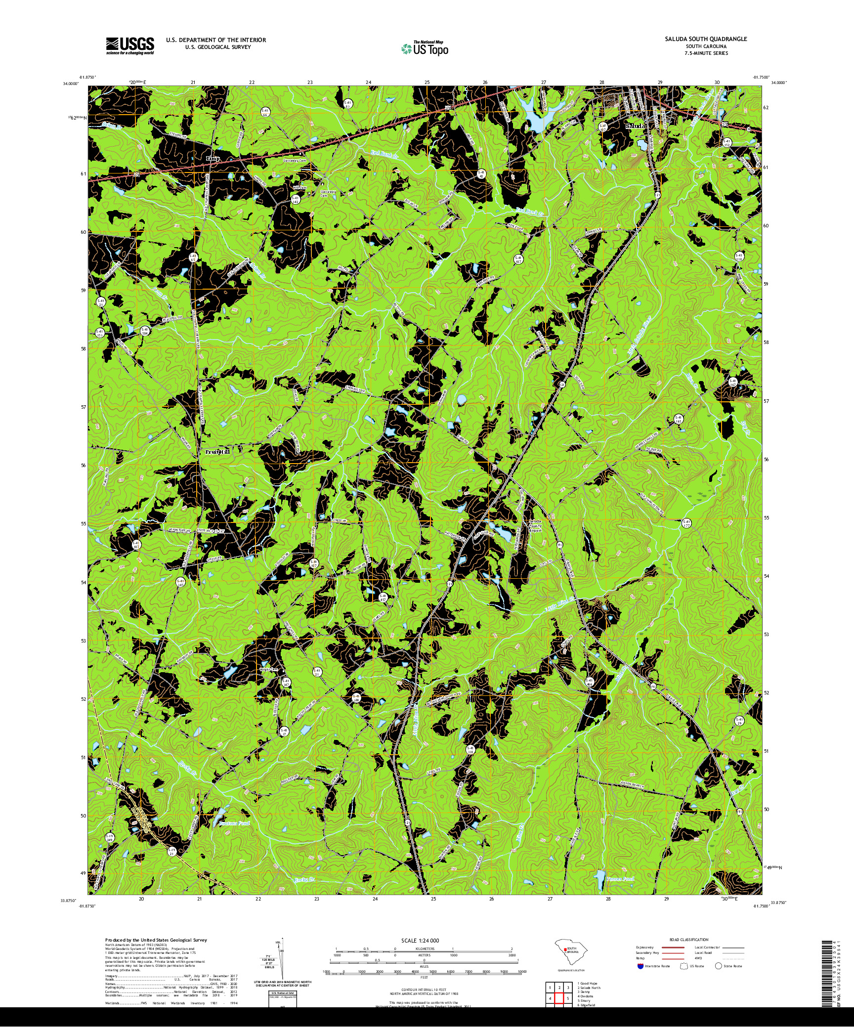 USGS US TOPO 7.5-MINUTE MAP FOR SALUDA SOUTH, SC 2020