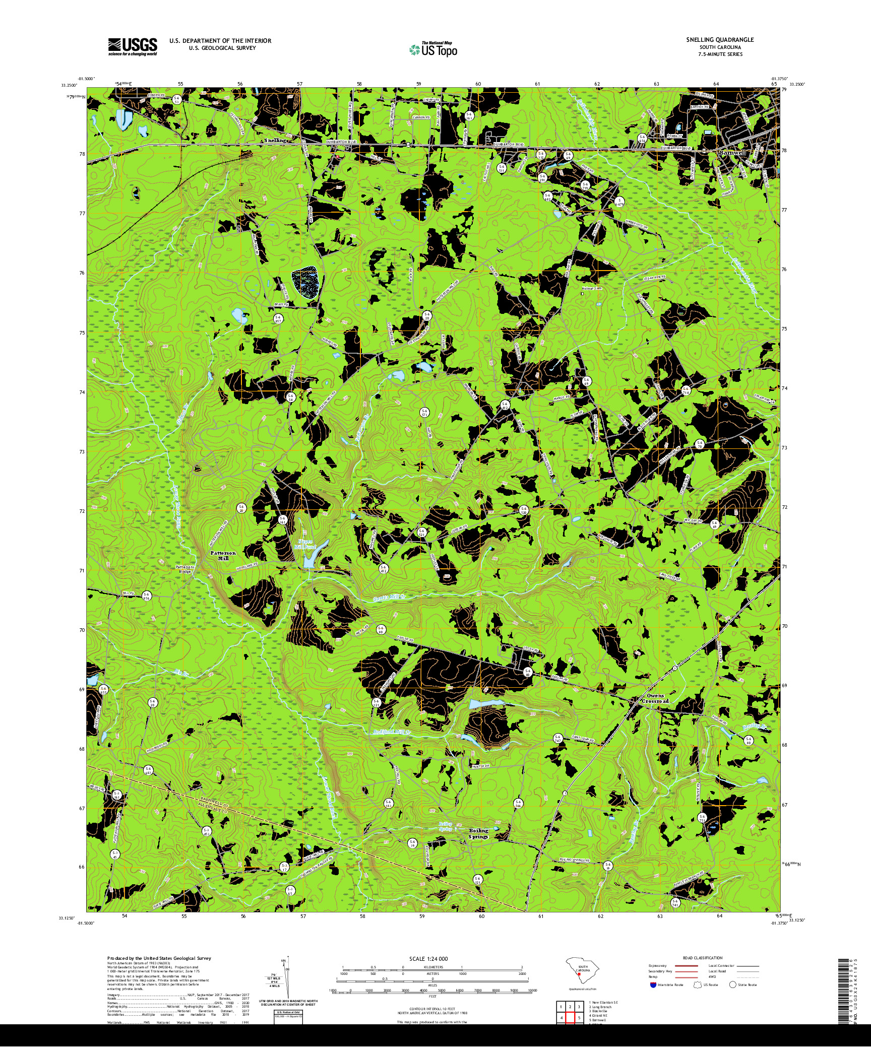 USGS US TOPO 7.5-MINUTE MAP FOR SNELLING, SC 2020