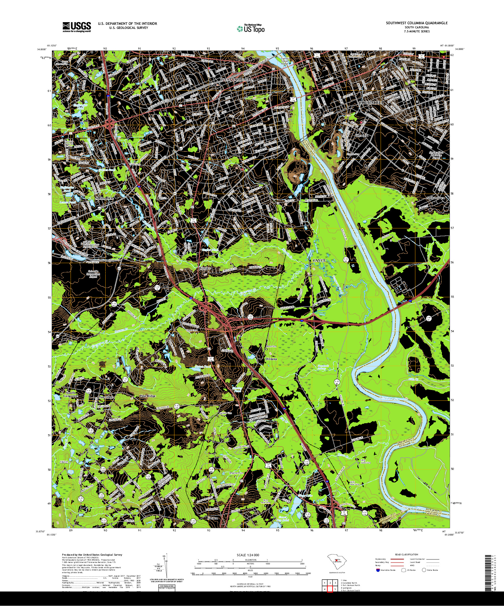 USGS US TOPO 7.5-MINUTE MAP FOR SOUTHWEST COLUMBIA, SC 2020