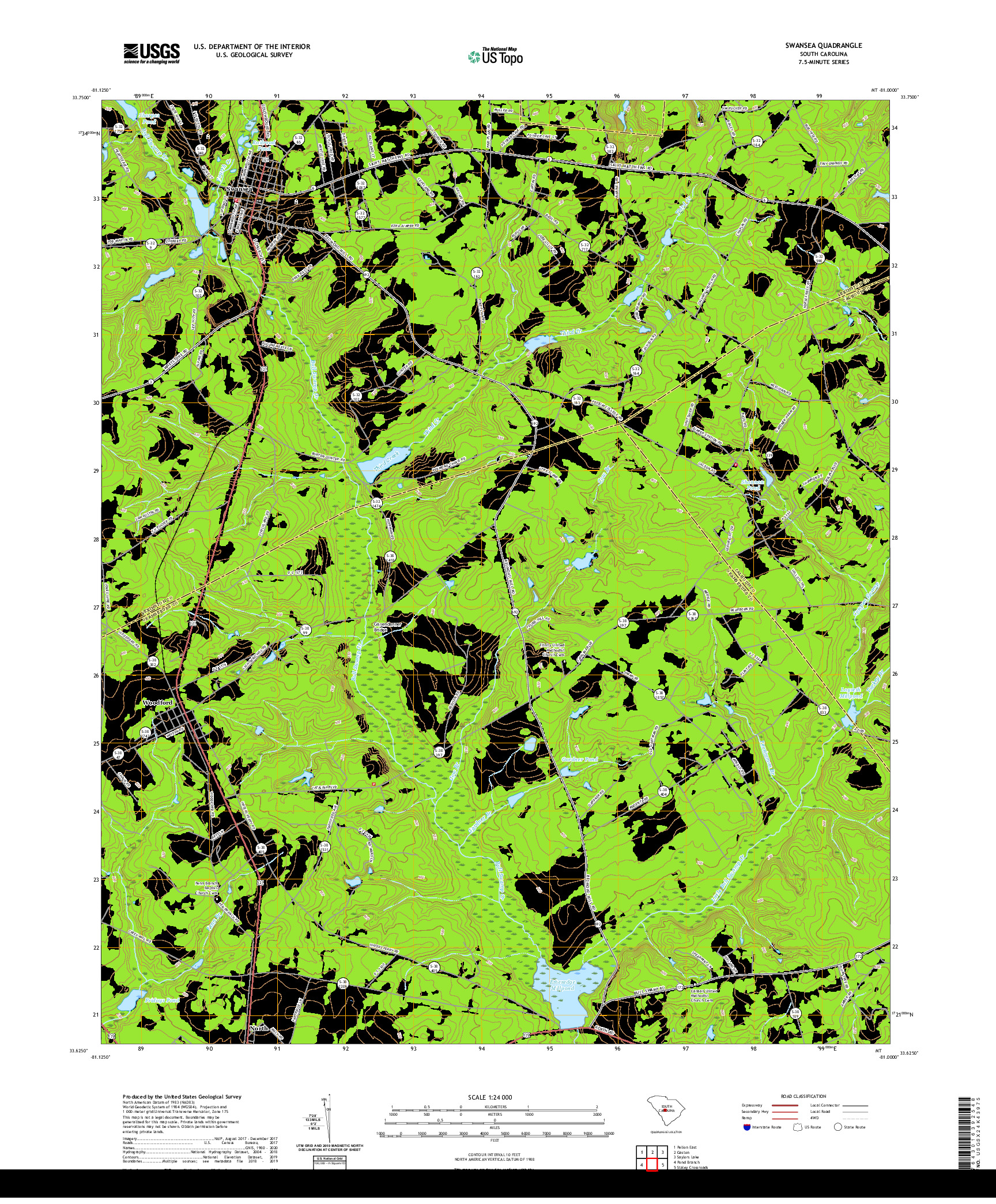 USGS US TOPO 7.5-MINUTE MAP FOR SWANSEA, SC 2020