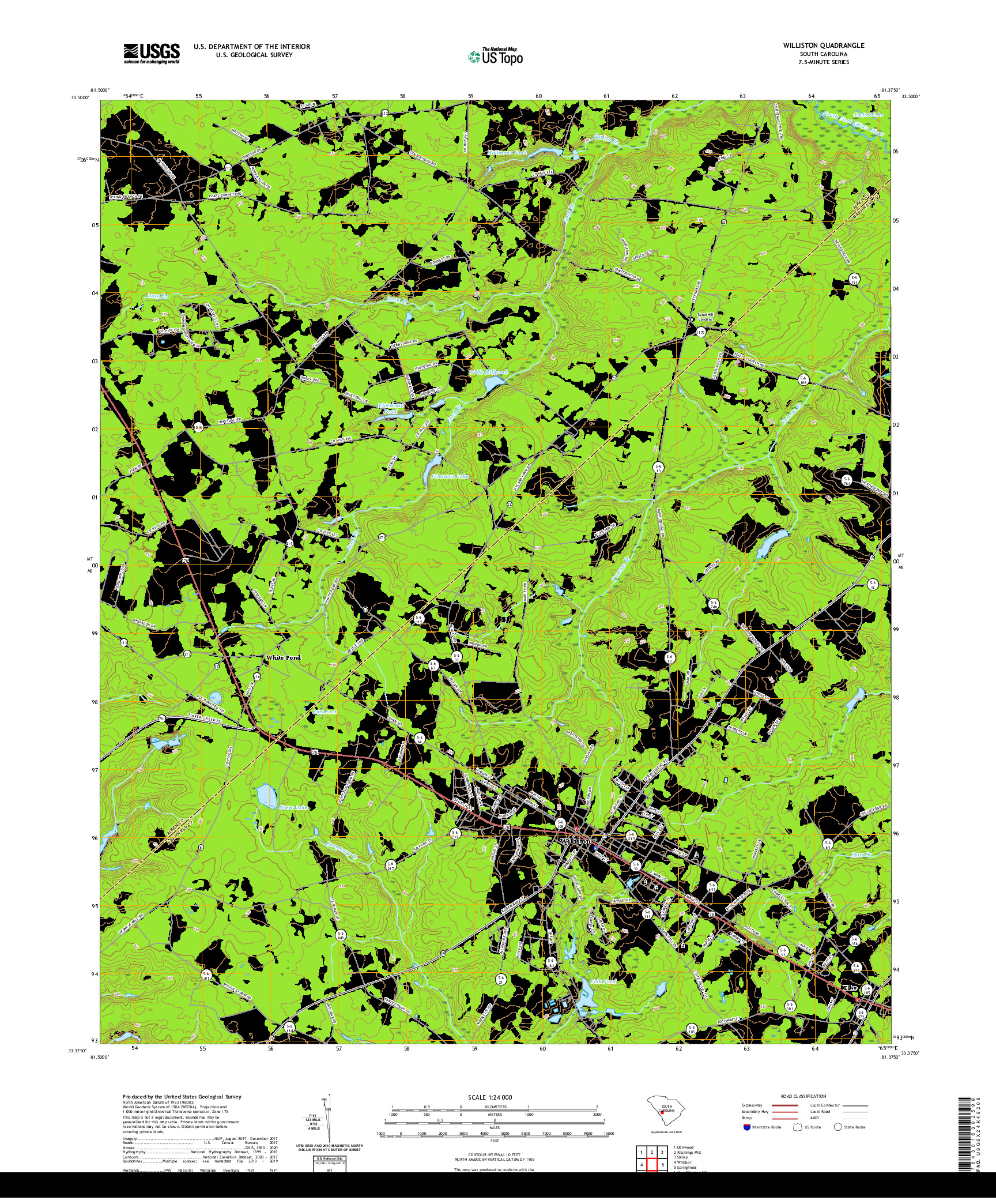 USGS US TOPO 7.5-MINUTE MAP FOR WILLISTON, SC 2020