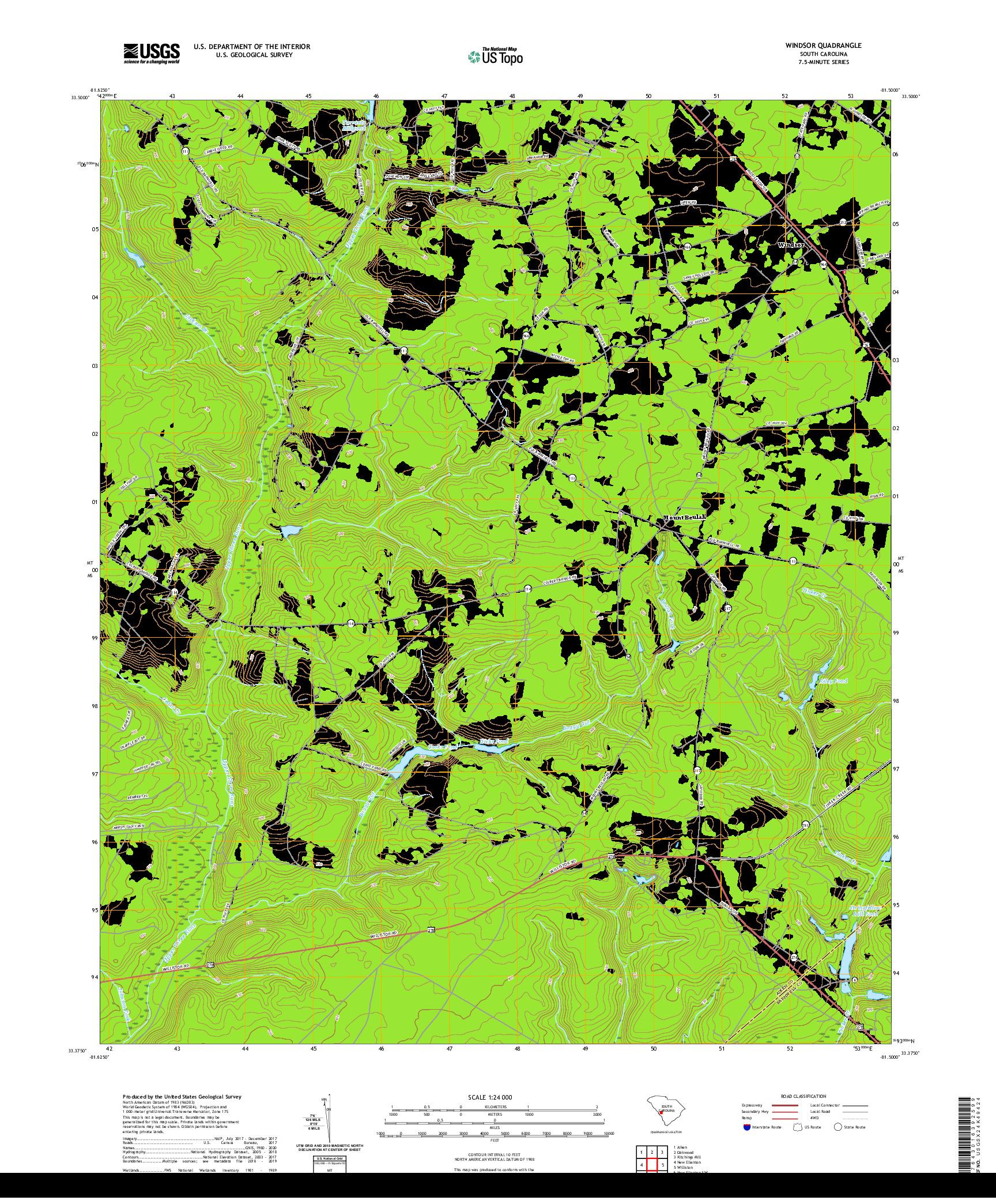 USGS US TOPO 7.5-MINUTE MAP FOR WINDSOR, SC 2020