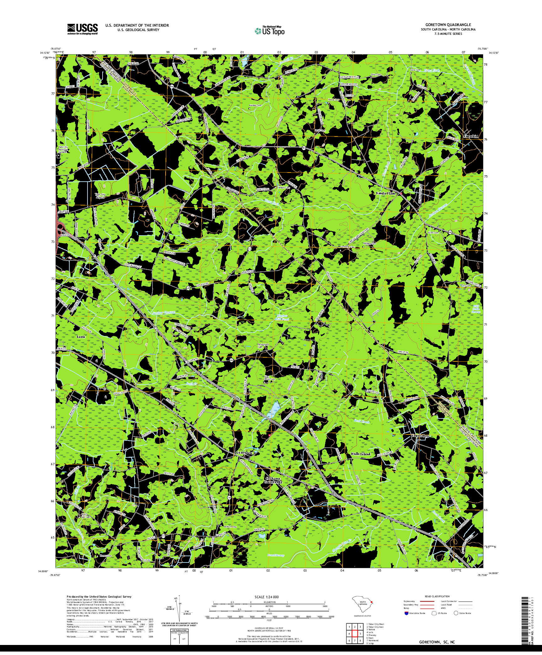 USGS US TOPO 7.5-MINUTE MAP FOR GORETOWN, SC,NC 2020