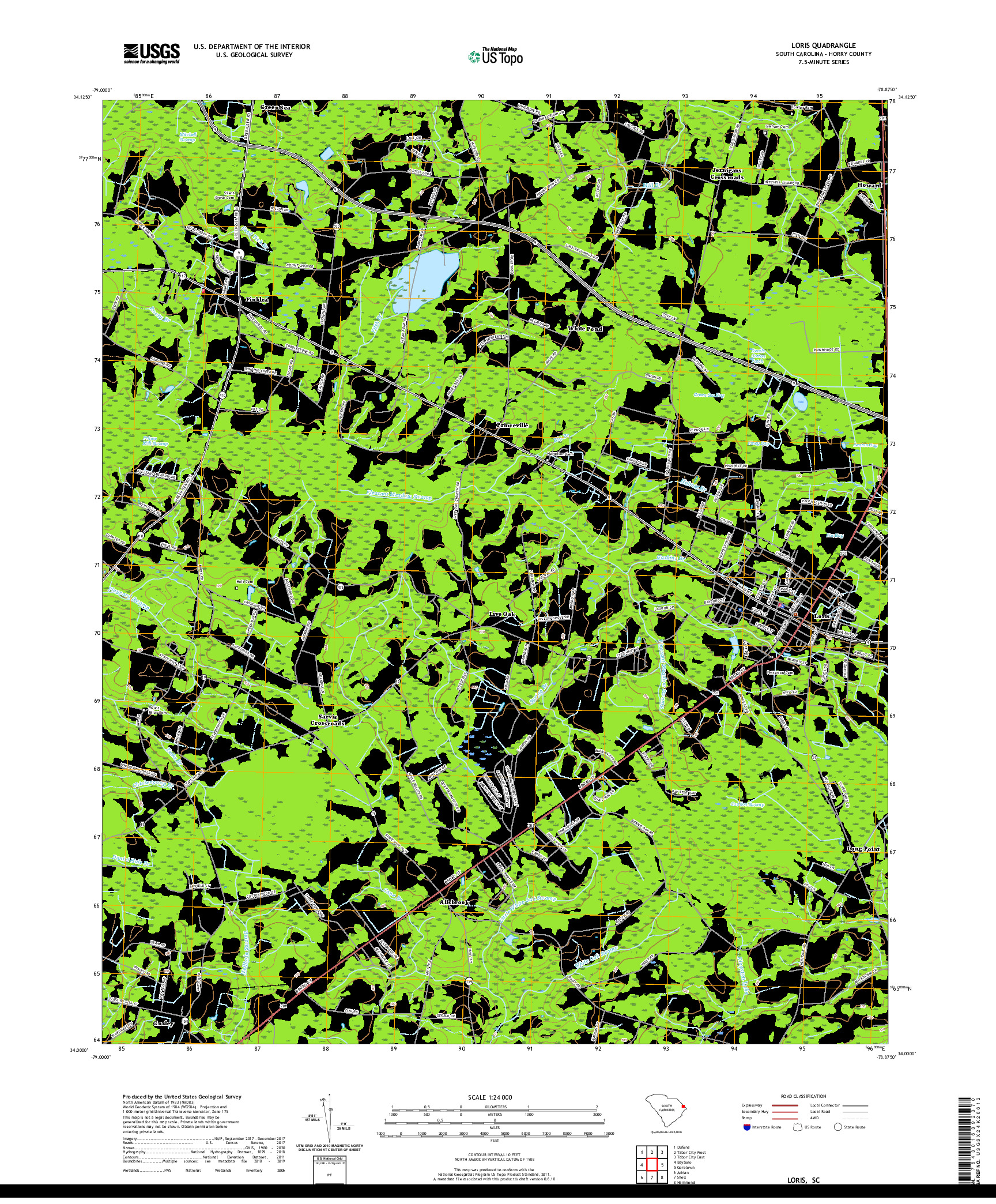 USGS US TOPO 7.5-MINUTE MAP FOR LORIS, SC 2020