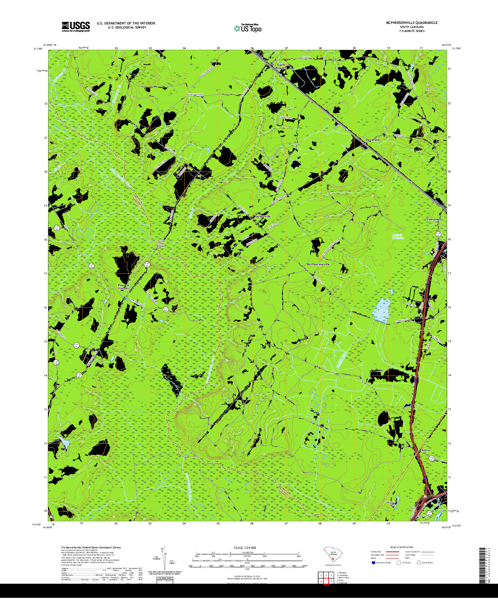 USGS US TOPO 7.5-MINUTE MAP FOR MCPHERSONVILLE, SC 2020