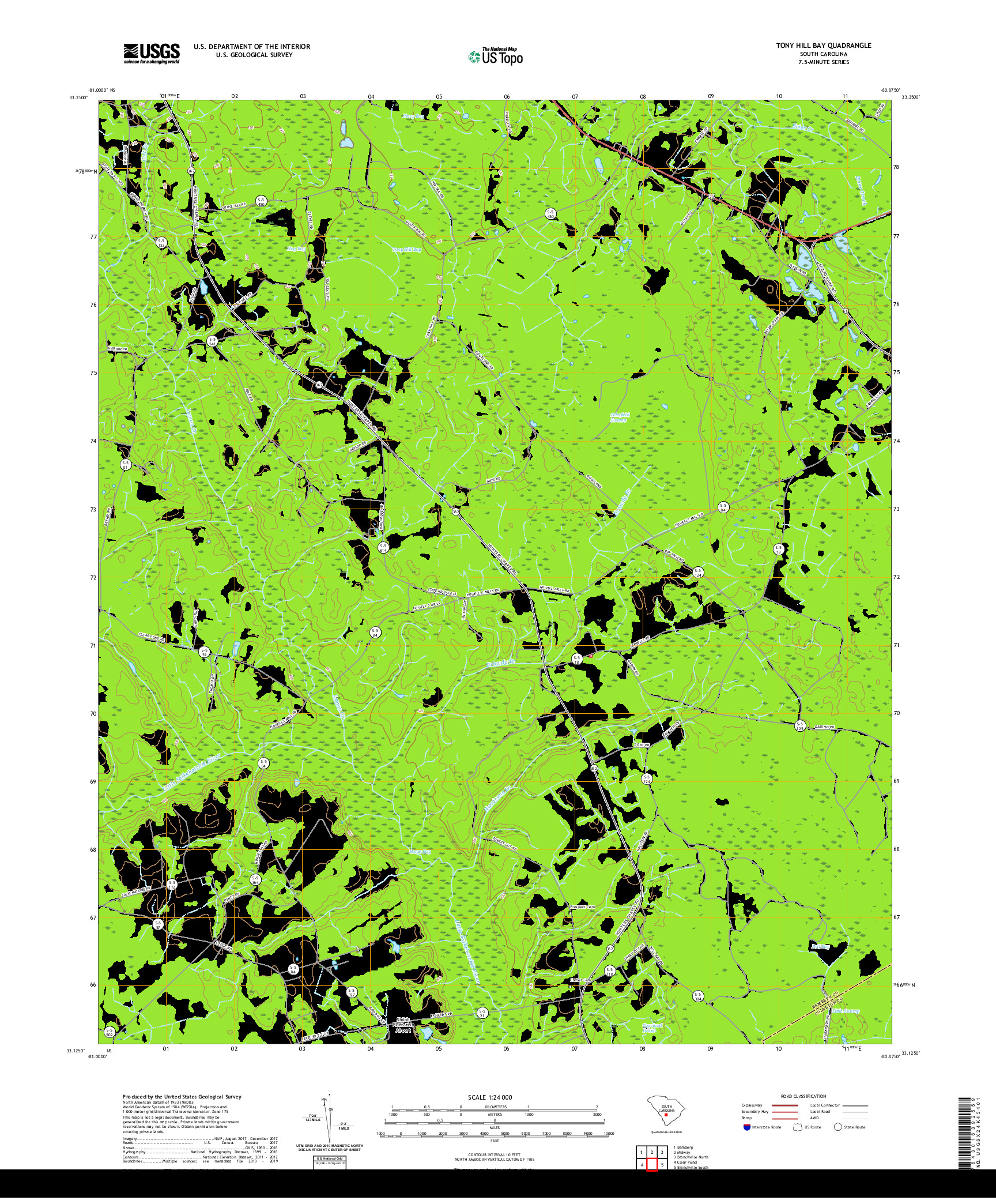 USGS US TOPO 7.5-MINUTE MAP FOR TONY HILL BAY, SC 2020