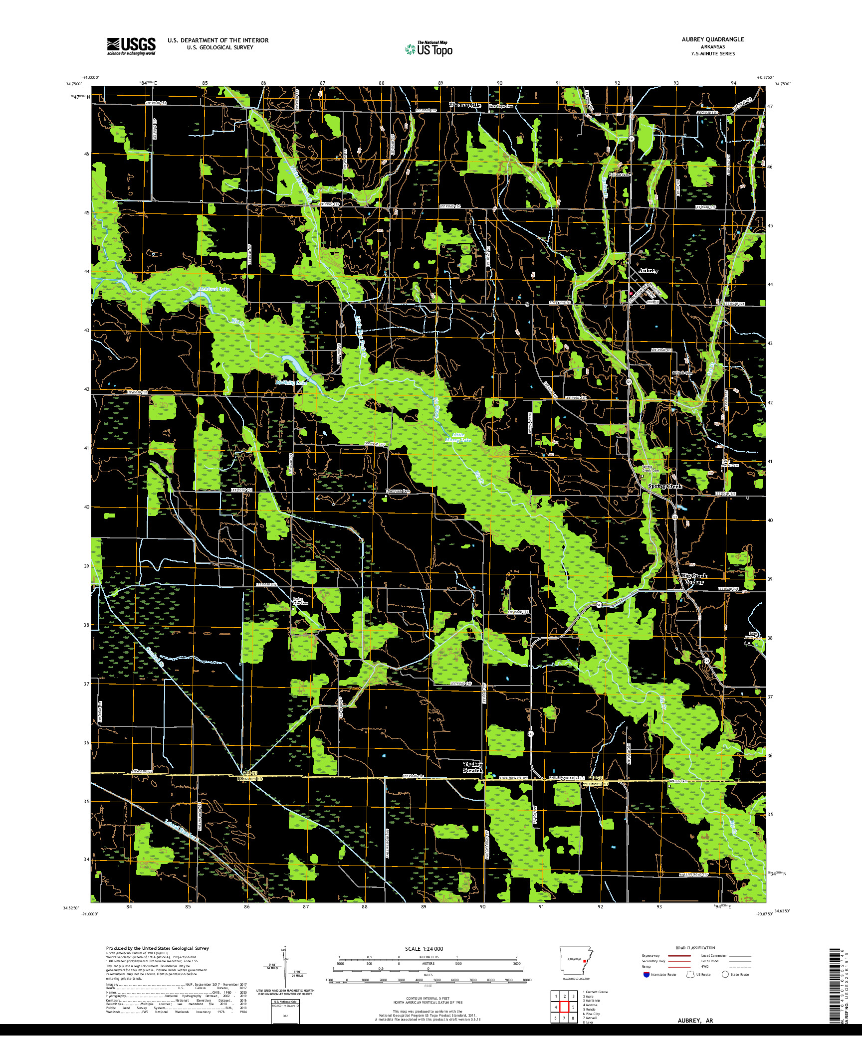 USGS US TOPO 7.5-MINUTE MAP FOR AUBREY, AR 2020