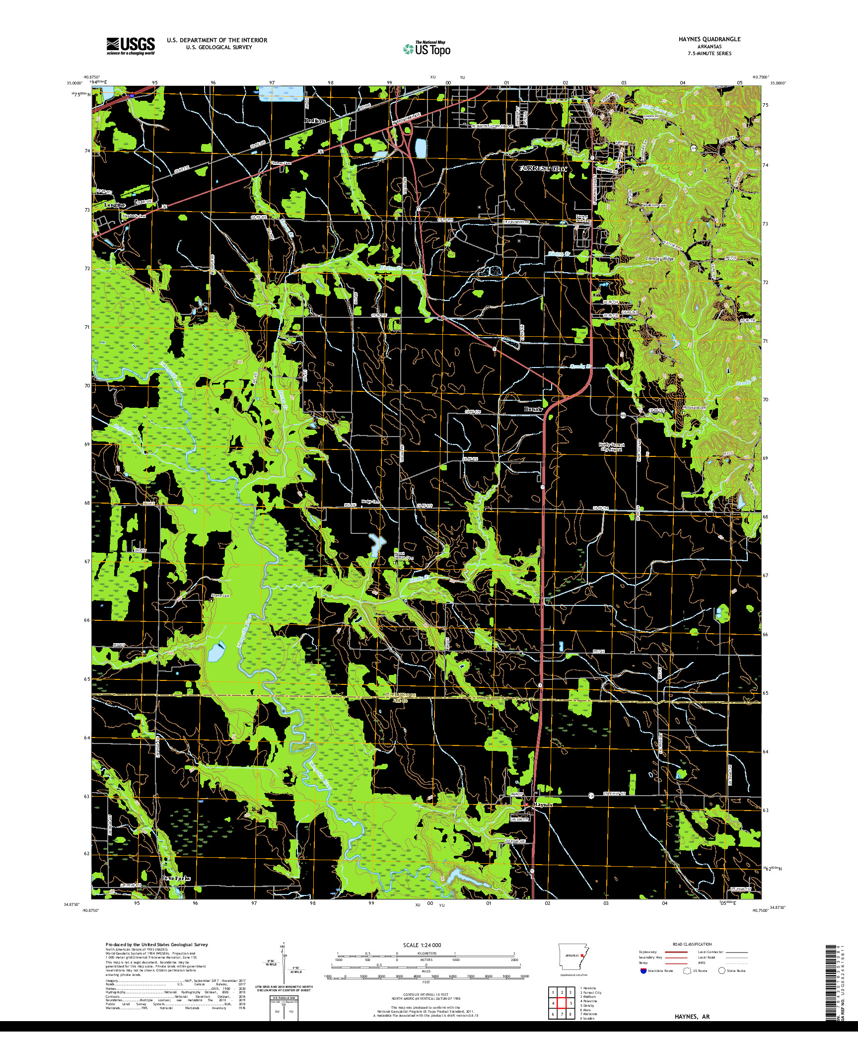 USGS US TOPO 7.5-MINUTE MAP FOR HAYNES, AR 2020