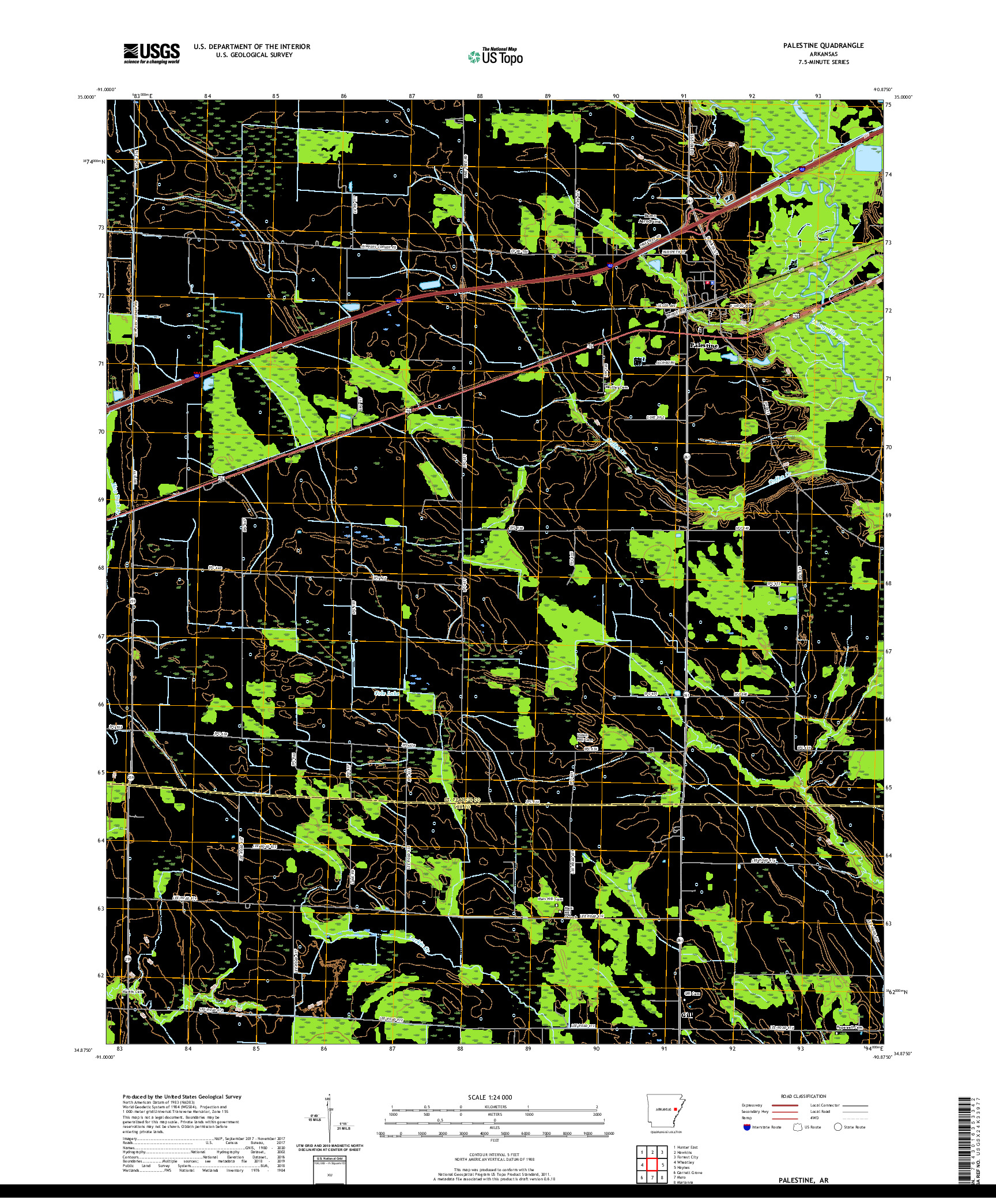 USGS US TOPO 7.5-MINUTE MAP FOR PALESTINE, AR 2020