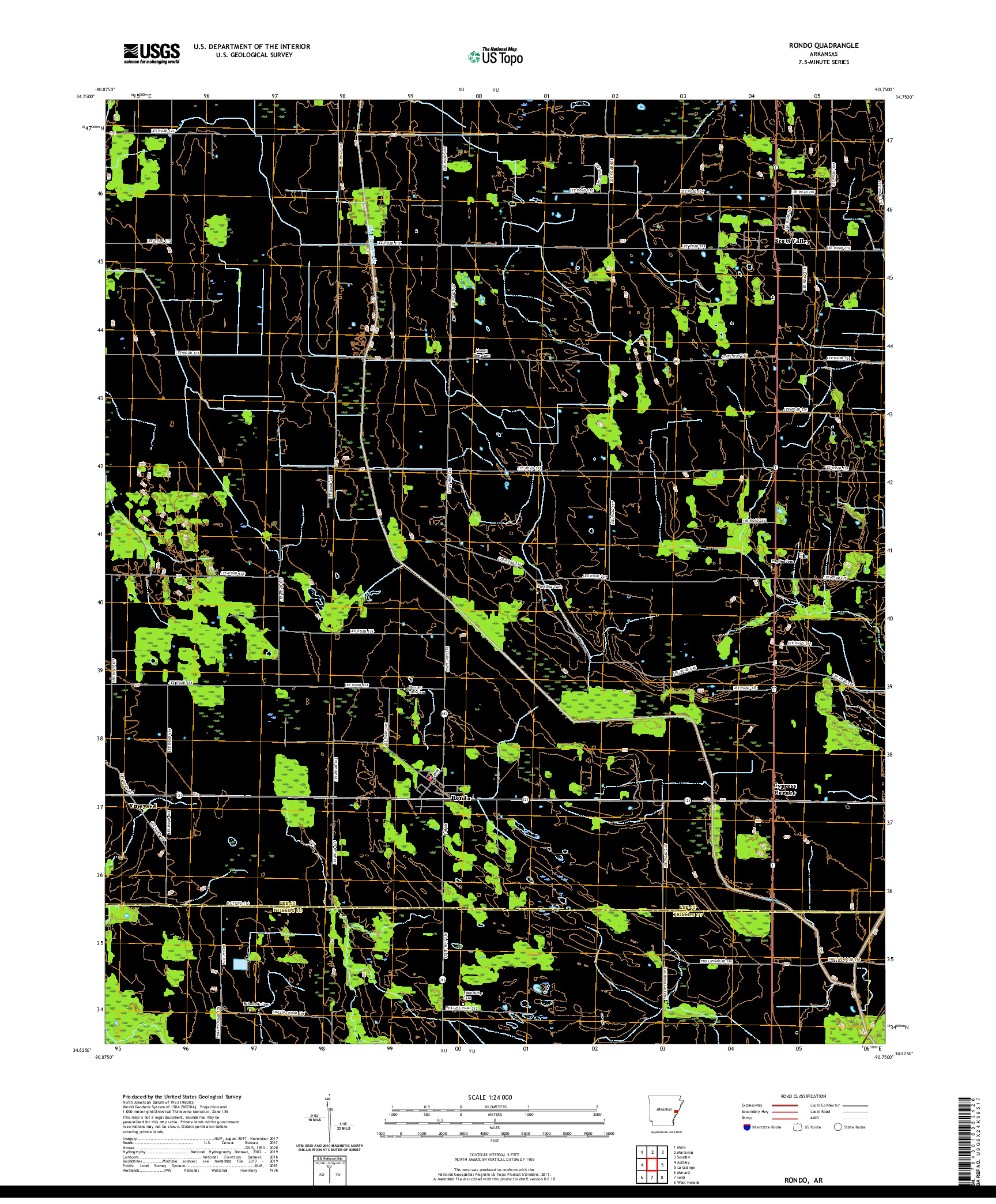 USGS US TOPO 7.5-MINUTE MAP FOR RONDO, AR 2020