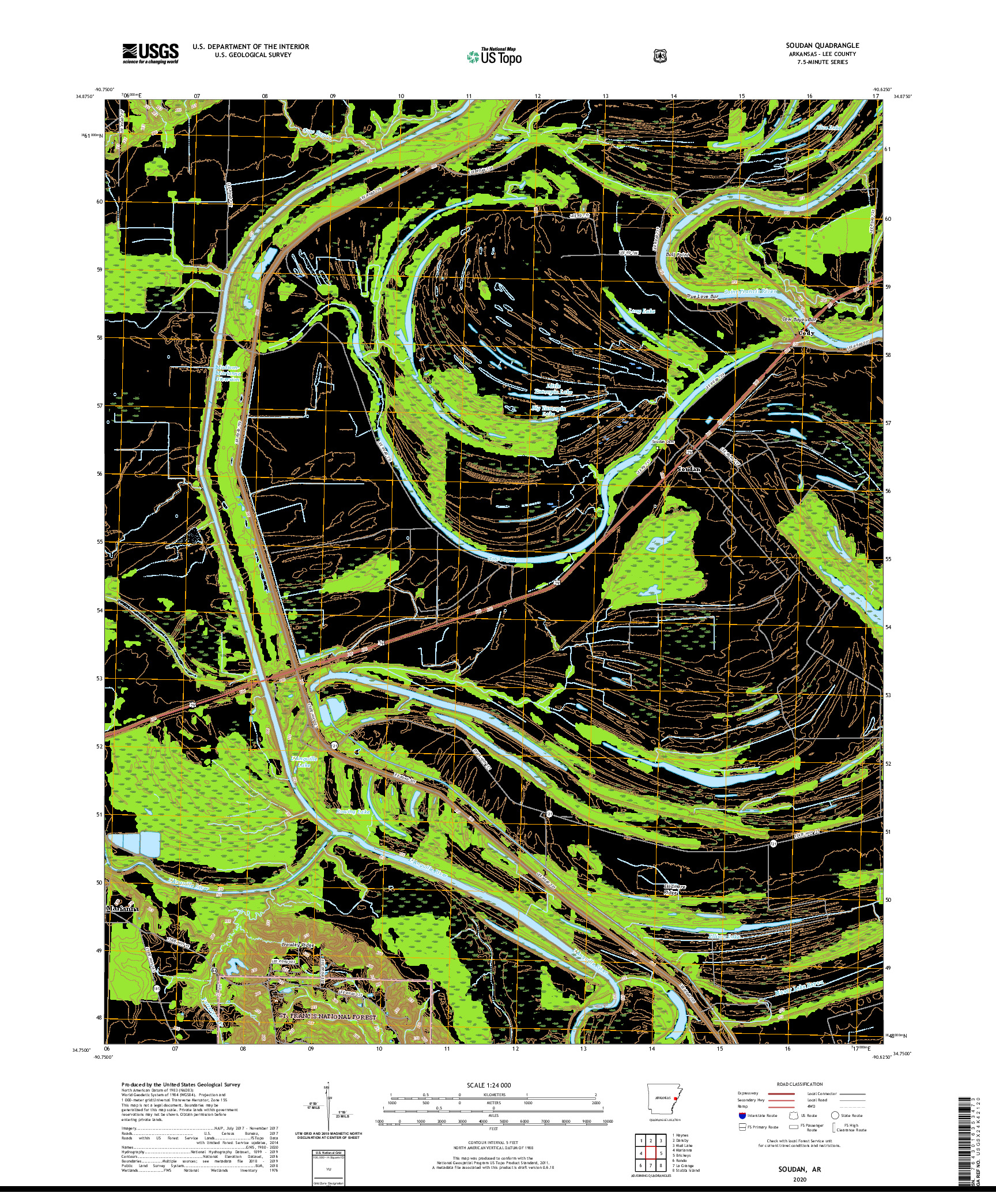 USGS US TOPO 7.5-MINUTE MAP FOR SOUDAN, AR 2020