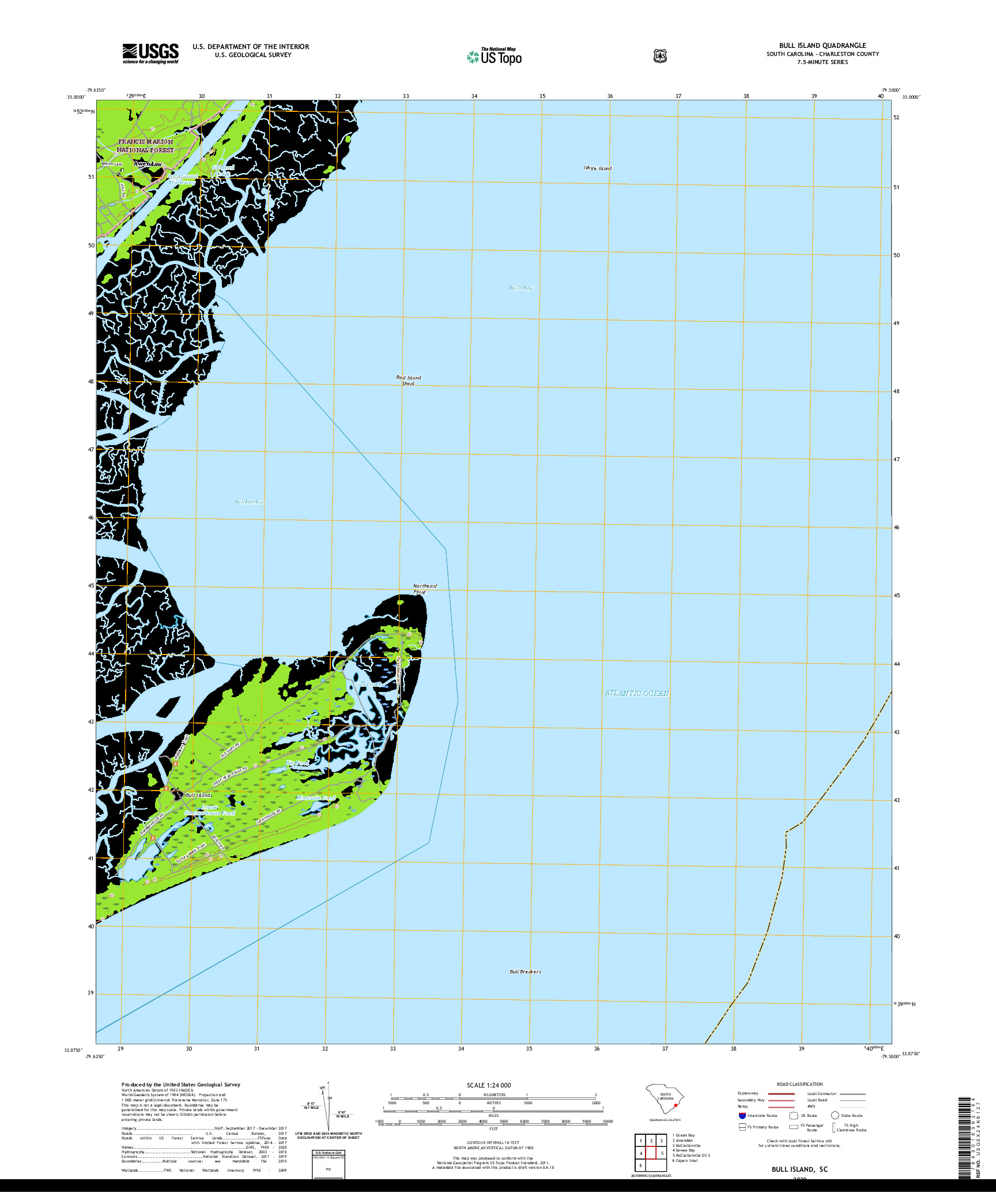 USGS US TOPO 7.5-MINUTE MAP FOR BULL ISLAND, SC 2020