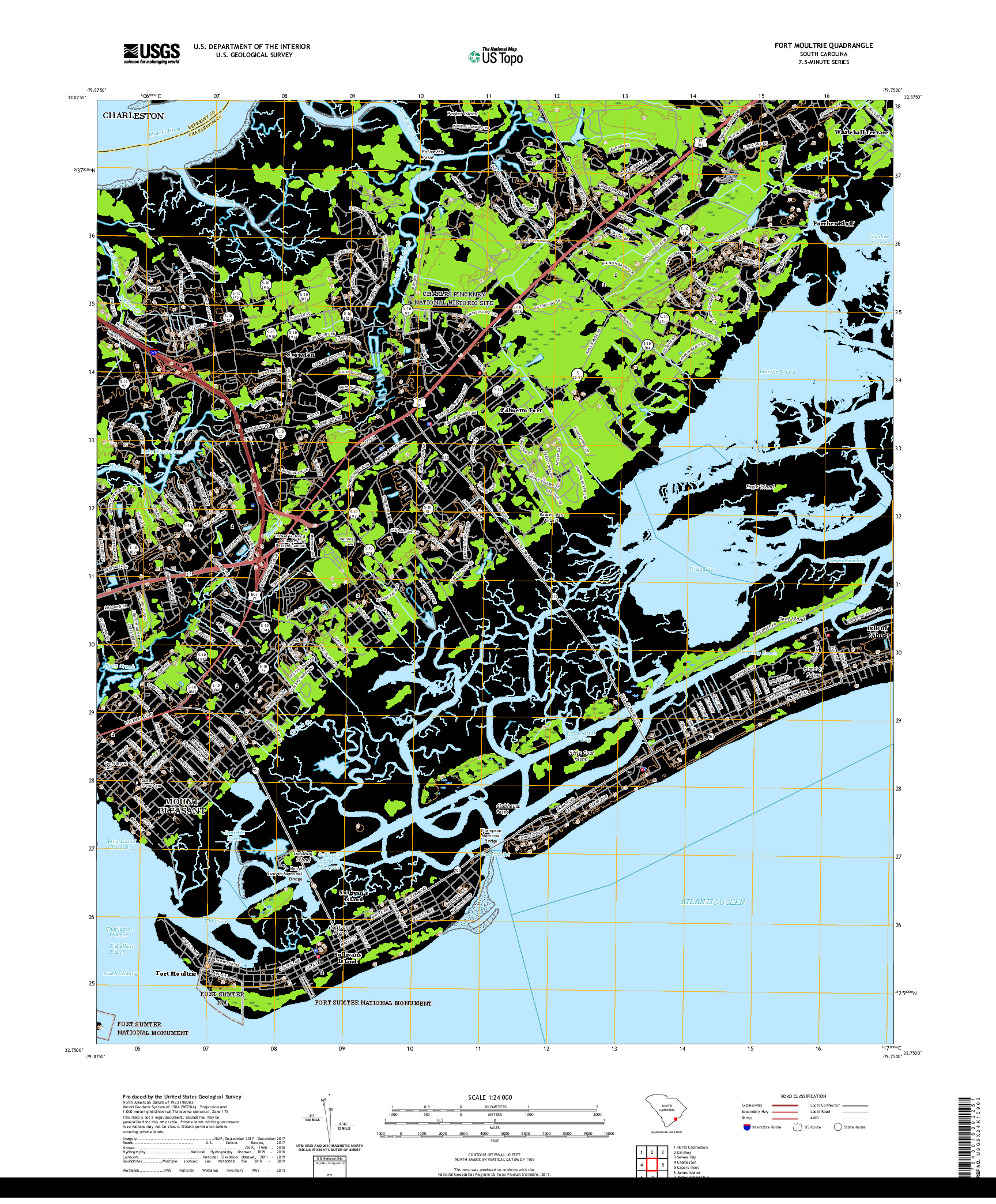 USGS US TOPO 7.5-MINUTE MAP FOR FORT MOULTRIE, SC 2020