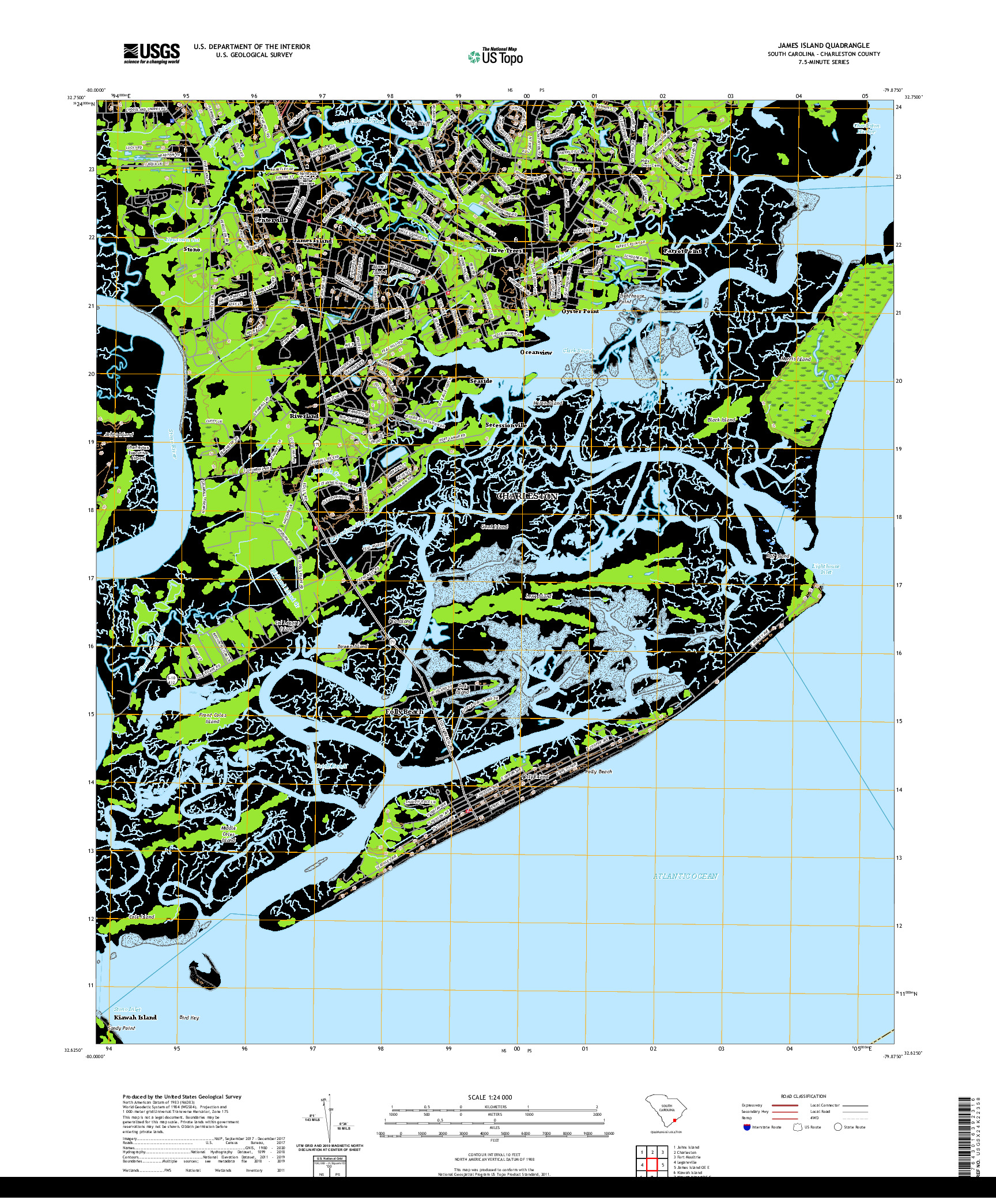 USGS US TOPO 7.5-MINUTE MAP FOR JAMES ISLAND, SC 2020