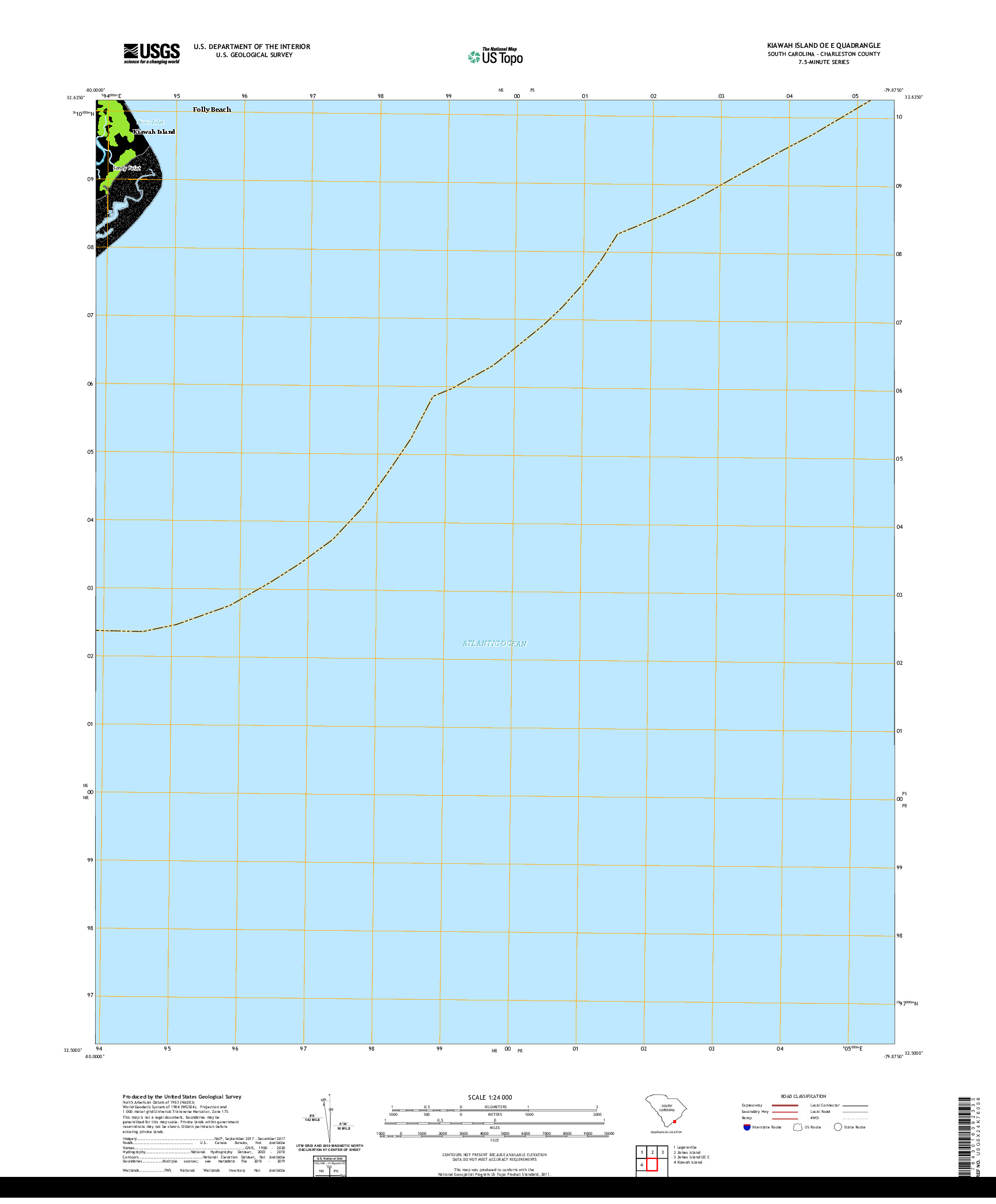 USGS US TOPO 7.5-MINUTE MAP FOR KIAWAH ISLAND OE E, SC 2020