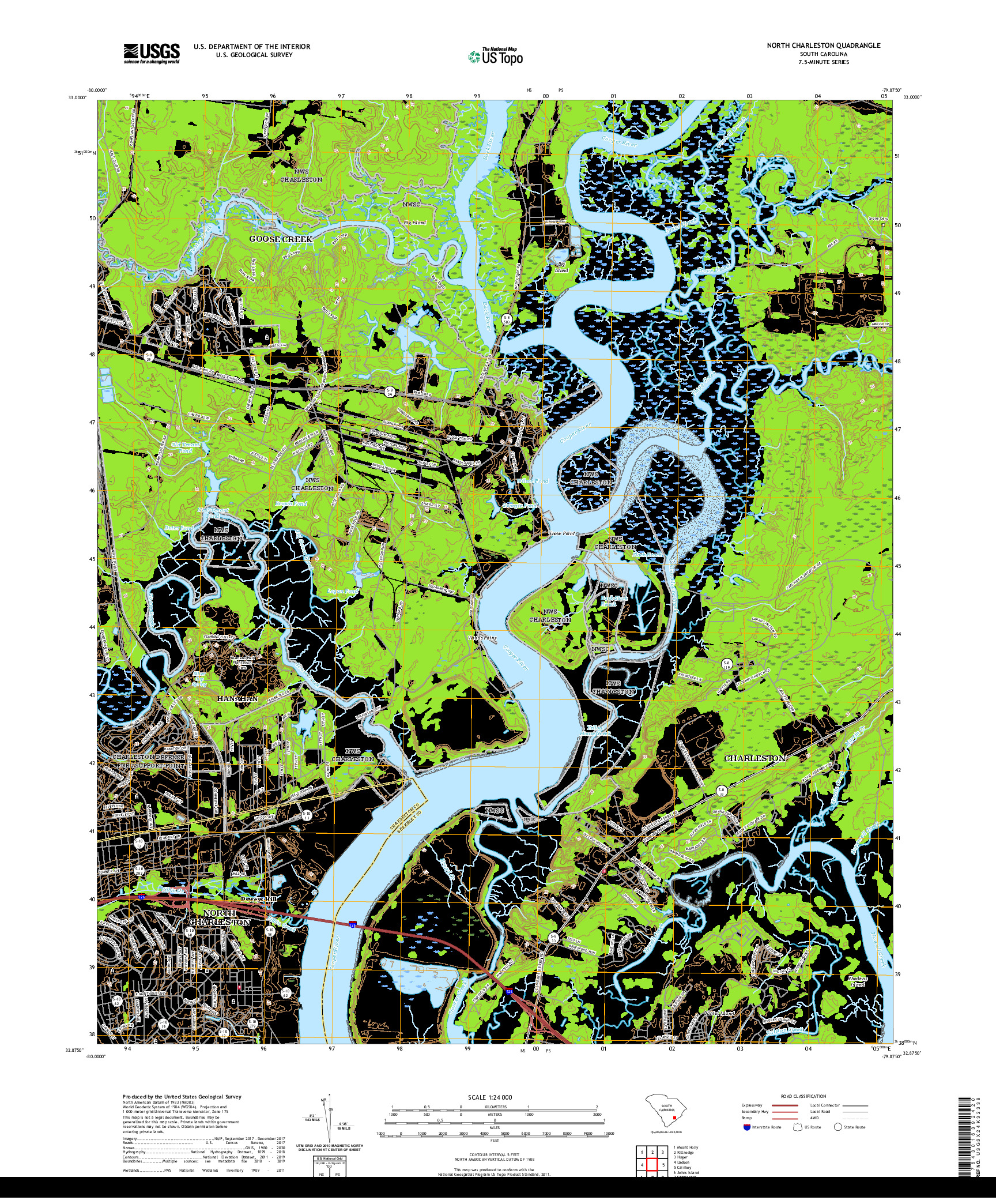 USGS US TOPO 7.5-MINUTE MAP FOR NORTH CHARLESTON, SC 2020