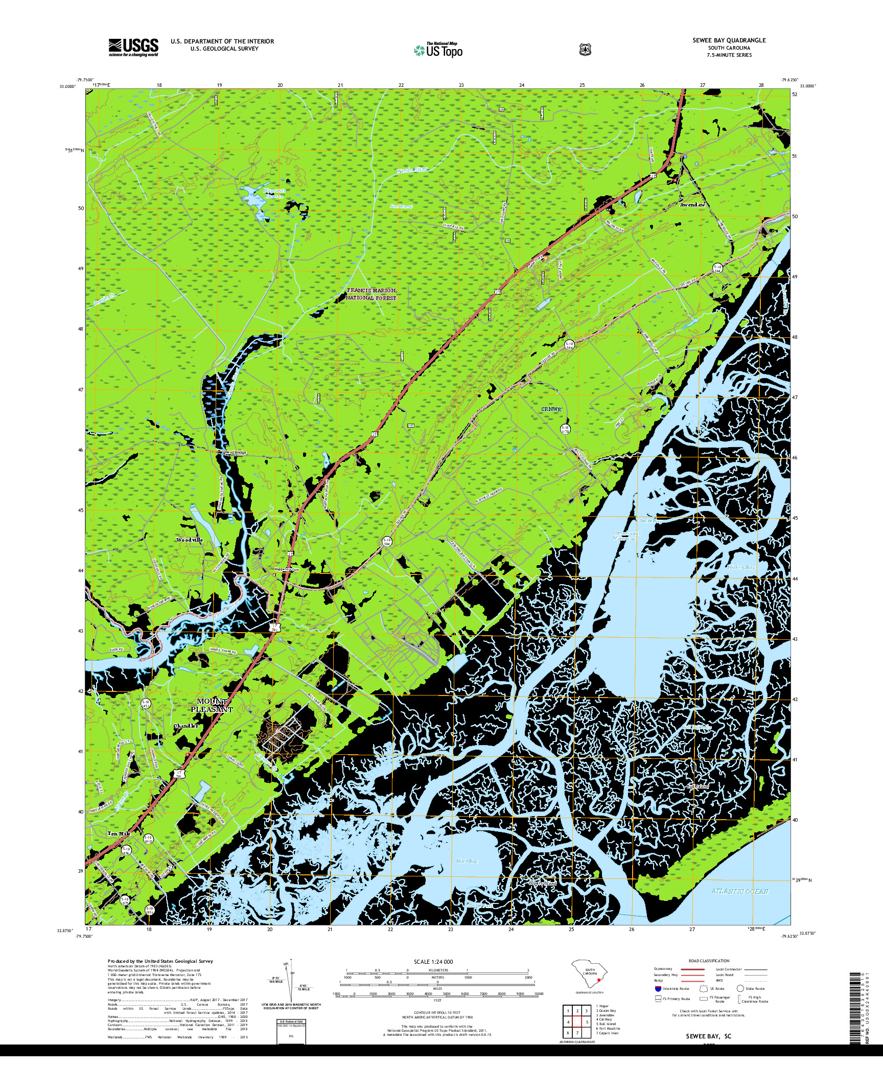 USGS US TOPO 7.5-MINUTE MAP FOR SEWEE BAY, SC 2020