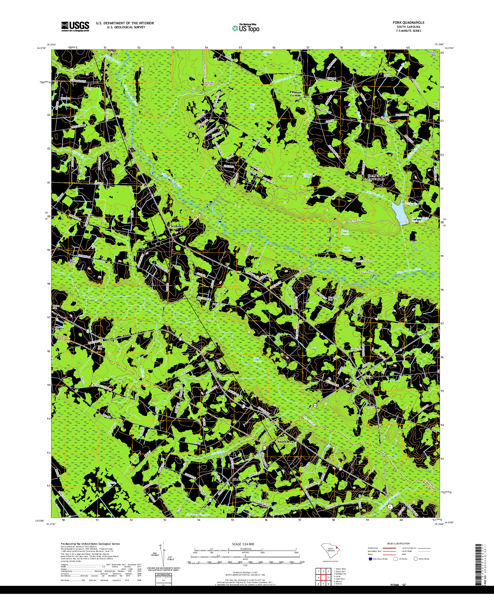 USGS US TOPO 7.5-MINUTE MAP FOR FORK, SC 2020