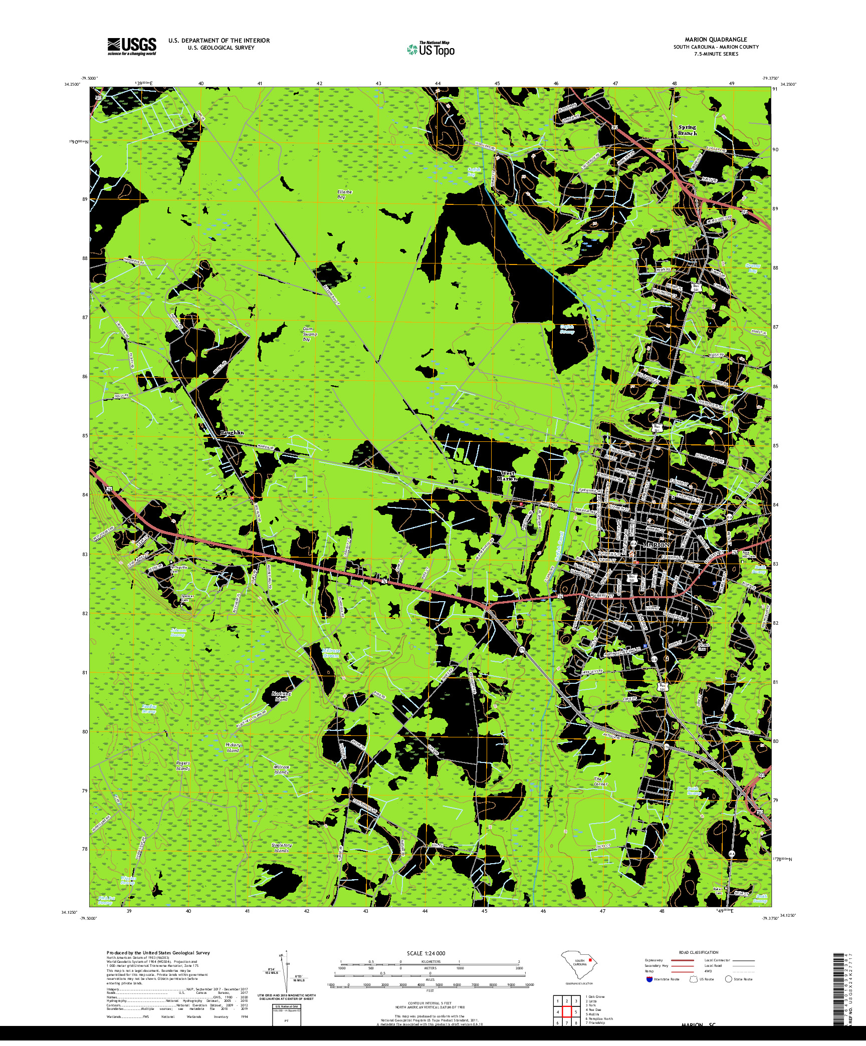 USGS US TOPO 7.5-MINUTE MAP FOR MARION, SC 2020